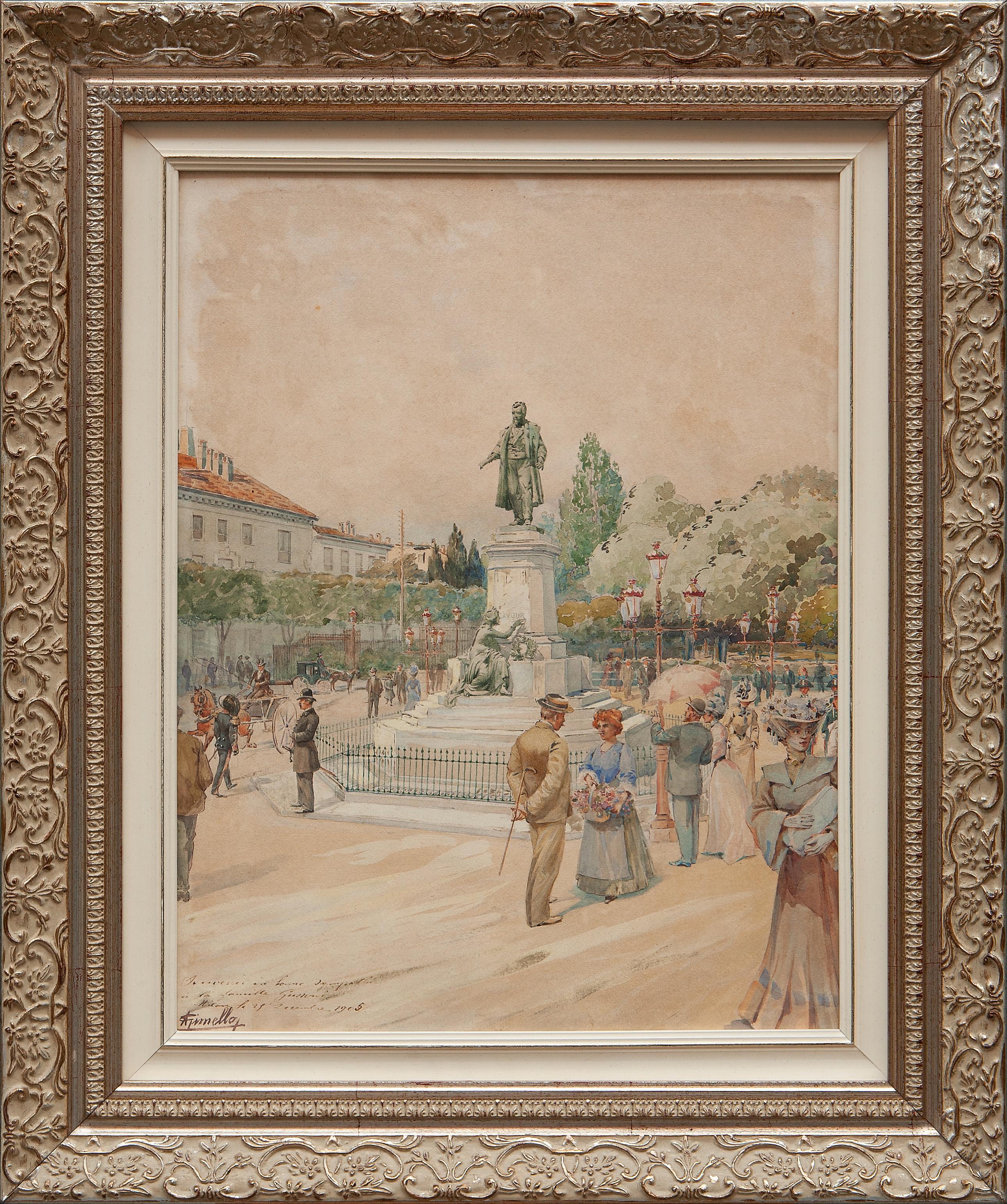A. Cirnello Landscape Art - Piazza Cavour, Milan - 1905