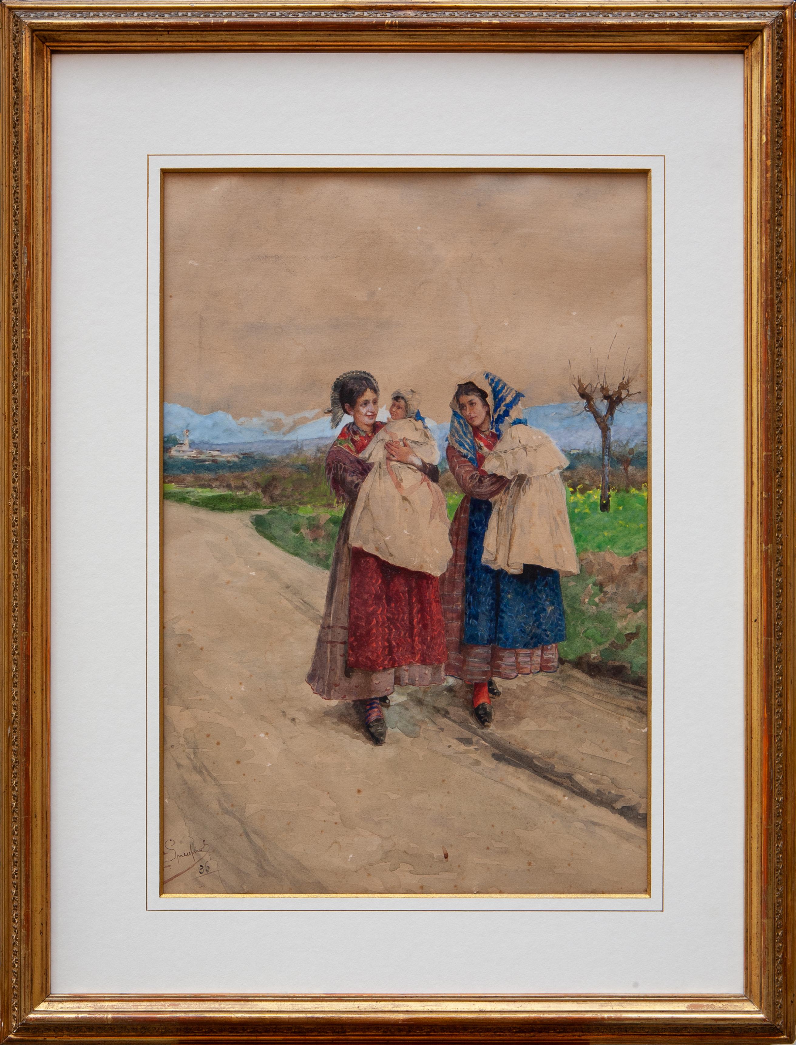 Donne con bambini - 1889 - Art by Eugenio Spreafico (Monza, 1856 – Magreglio, 1919)