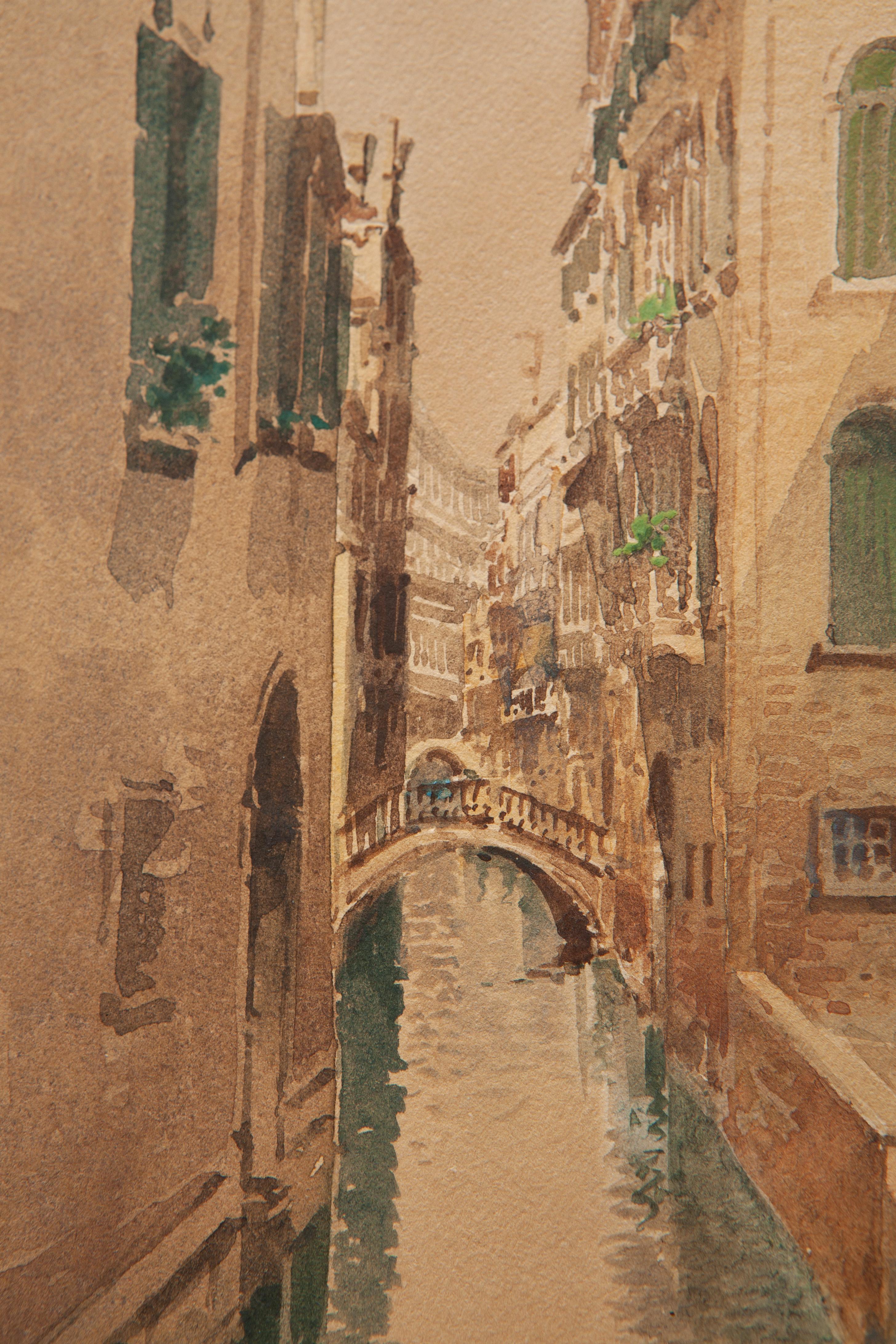 Canal in Venice - Beige Landscape Art by Andrea Biondetti