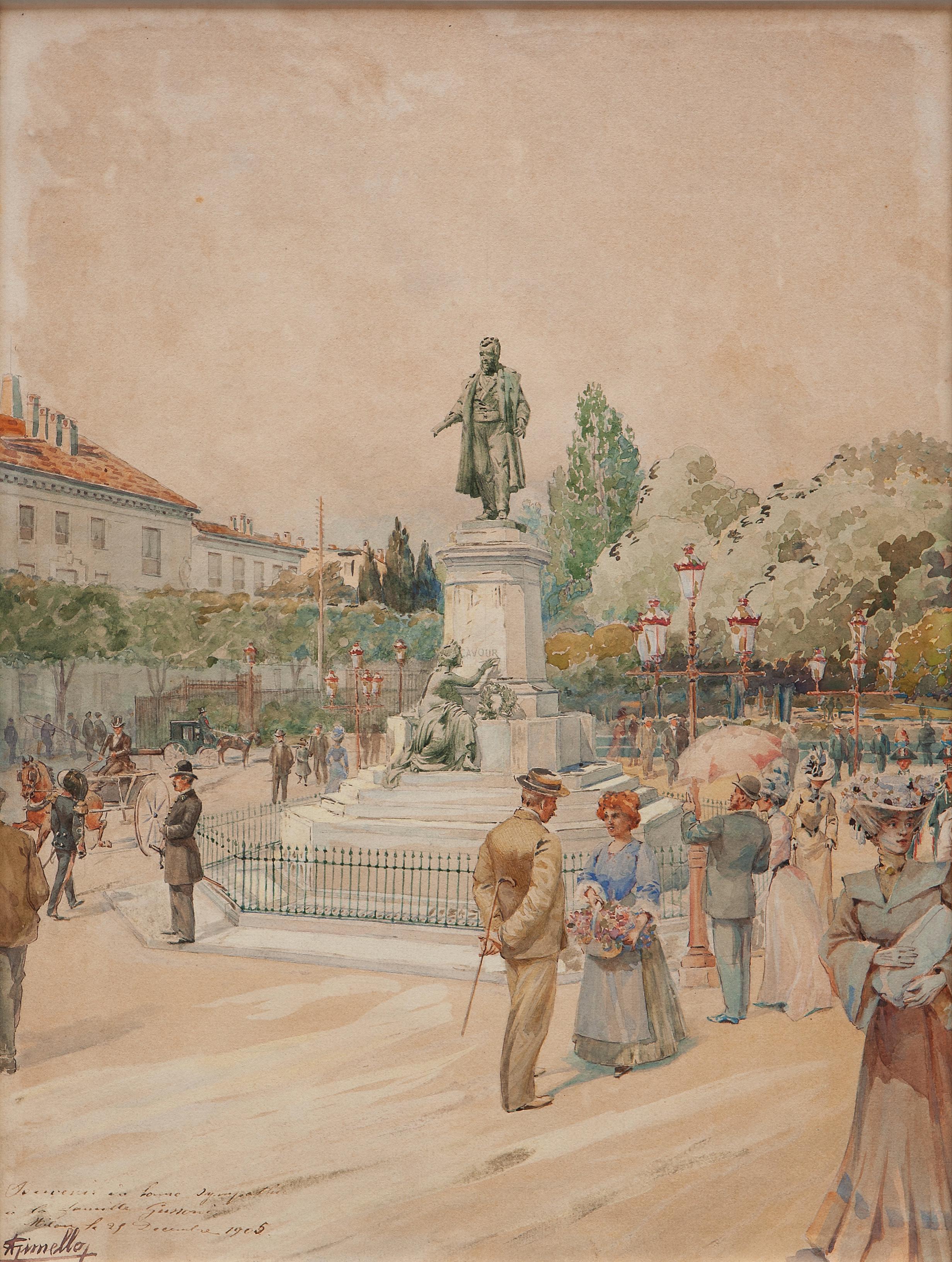 Piazza Cavour, Milan - 1905 - Art by A. Cirnello
