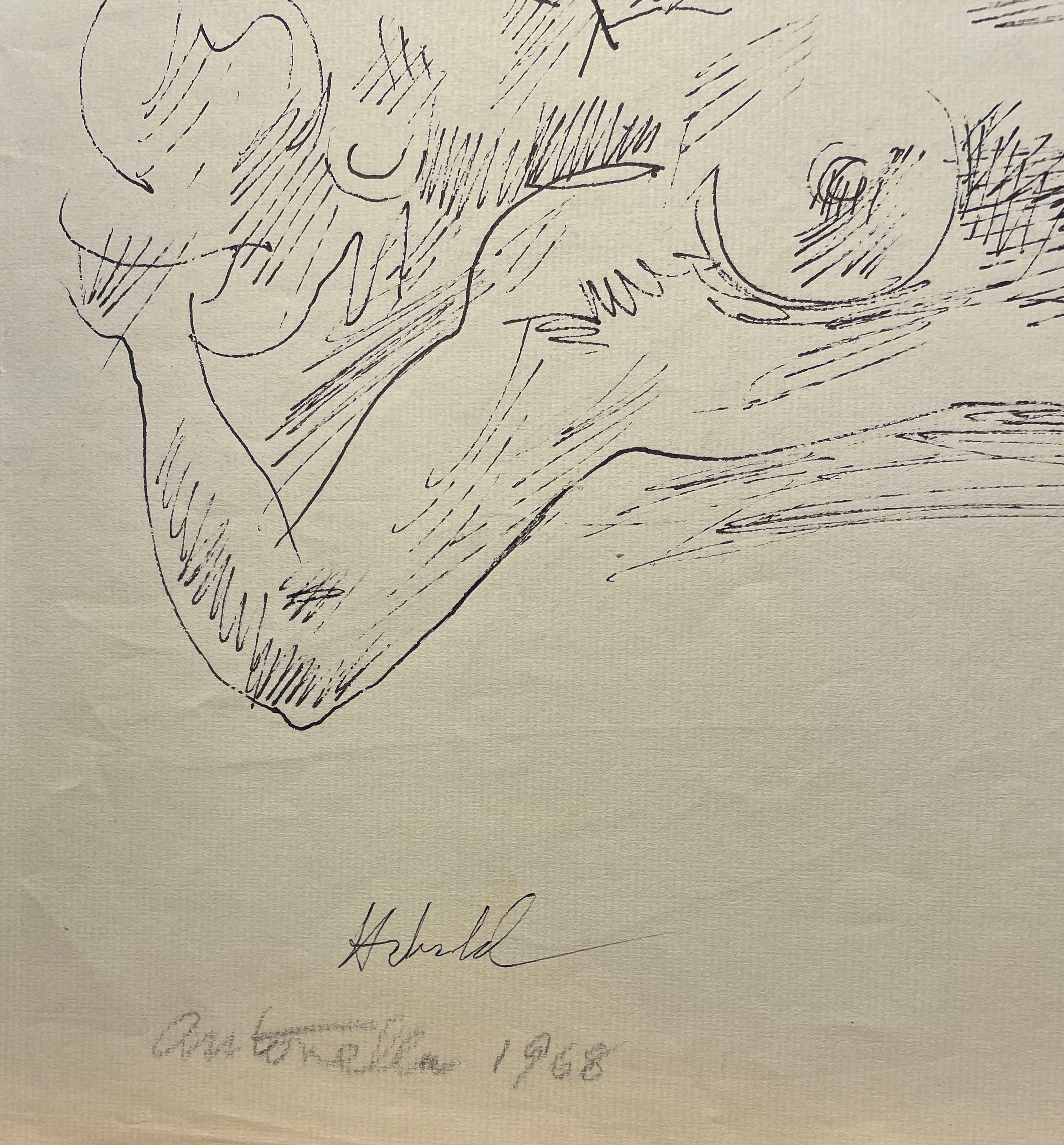 A rare Ink on Paper nude figure drawing by Milton Hebald.  It is especially unique as both side of the paper have fully resolved drawings of the same subject, 'Antonella'.  Hebald is regarded as one of the most important American figurative