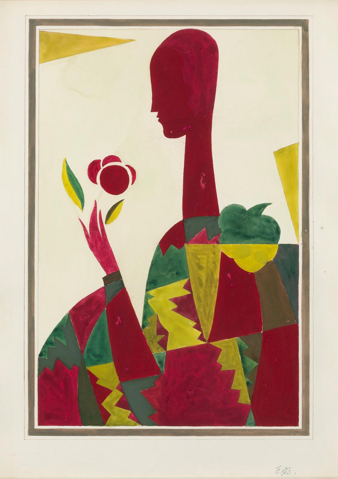 Emil Bisttram Figurative Art - Lady with Flower