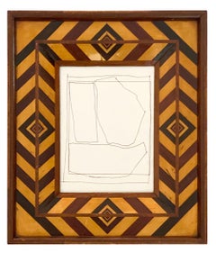 Modernist Line Drawing in Vintage Marquetry Frame by Elizabeth Blumenthal