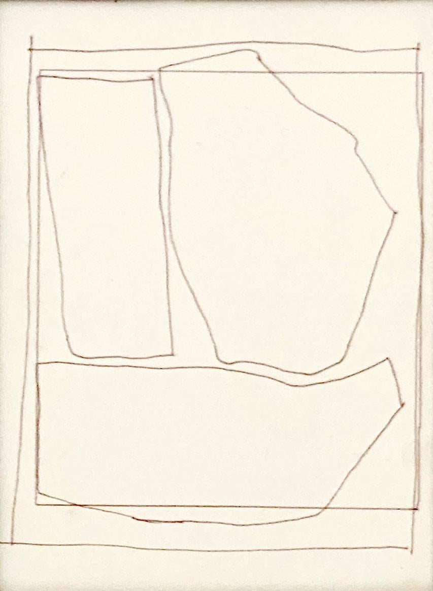 Modernistische Linienzeichnung in Vintage-Intarsienrahmen von Elizabeth Blumenthal 1
