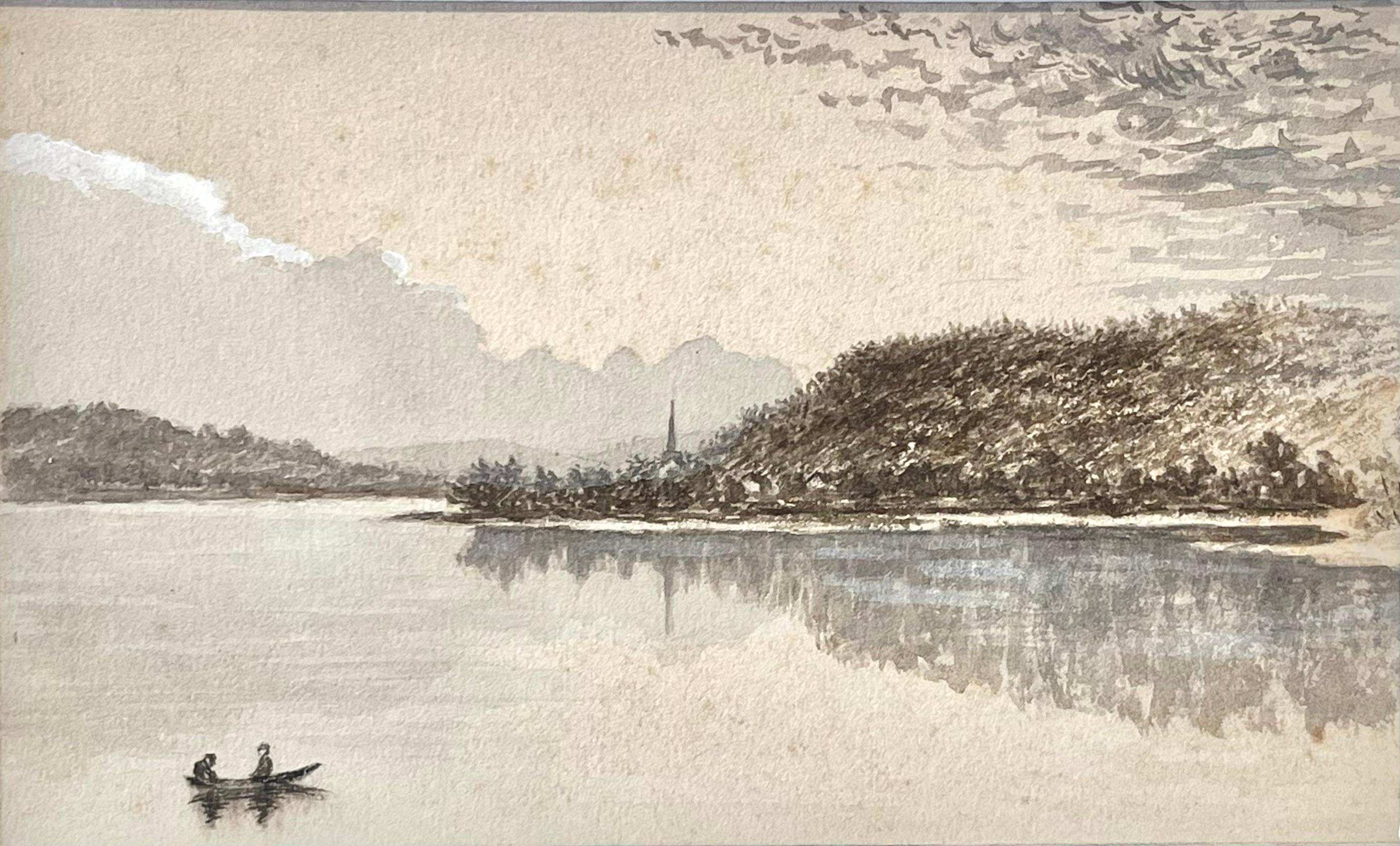 Aquarell- Flusslandschaft mit dem Titel „Enjoying Calm Waters“