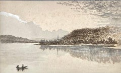 Aquarell- Flusslandschaft mit dem Titel „Enjoying Calm Waters“
