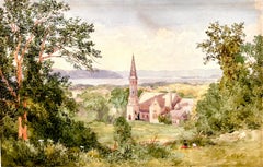 Paisaje al óleo titulado "Una vista de Irvington on Hudson"