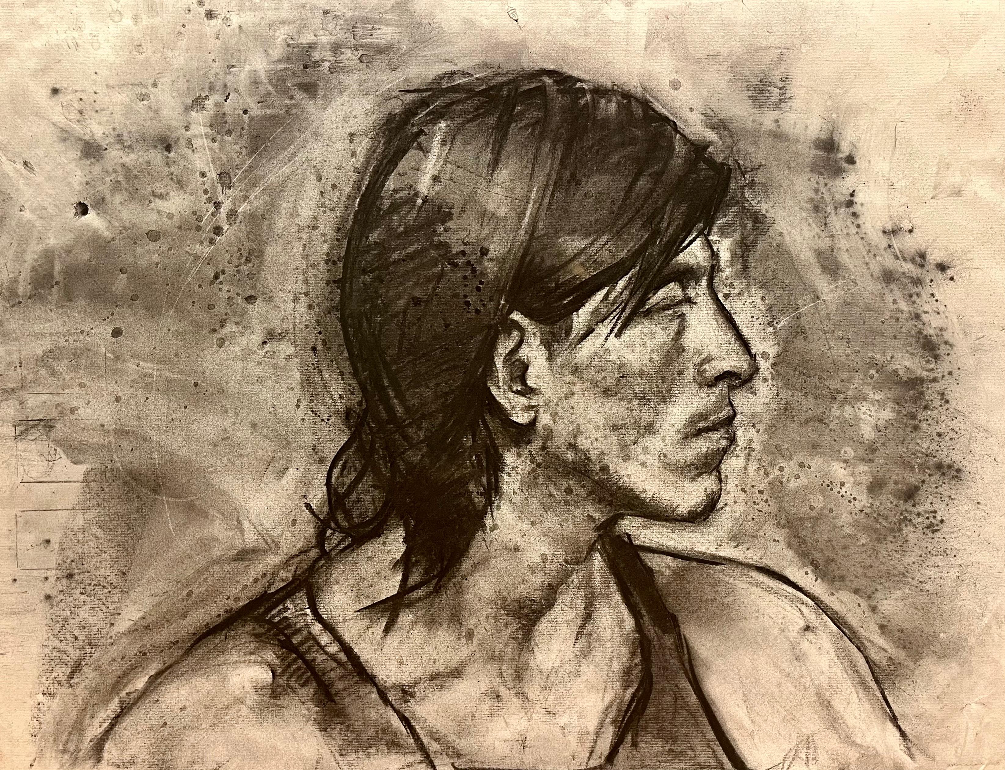 Ritratto a carboncino di uomo dai capelli lunghi
