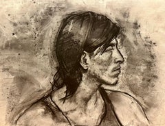 Charcoal Portrait of Long Haired Man