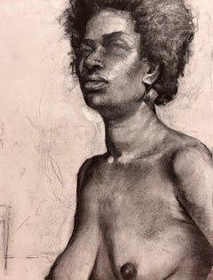 Charcoal Upper Nude Portrait of African American Woman