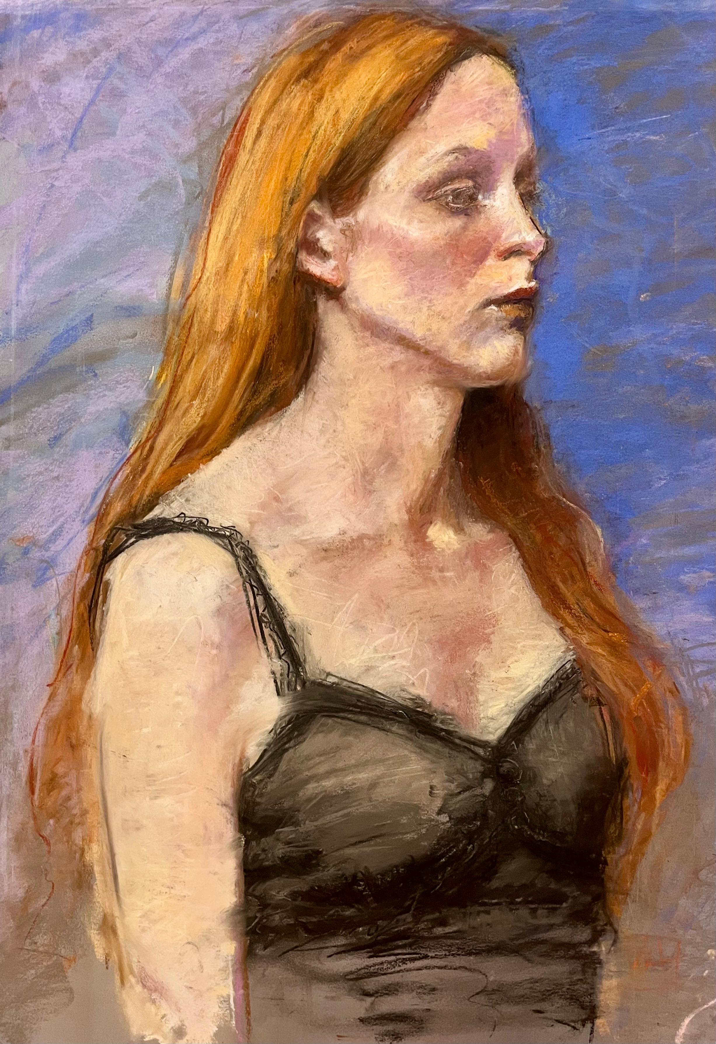 MTH Figurative Art - Side Profile of Woman with Long Red Hair