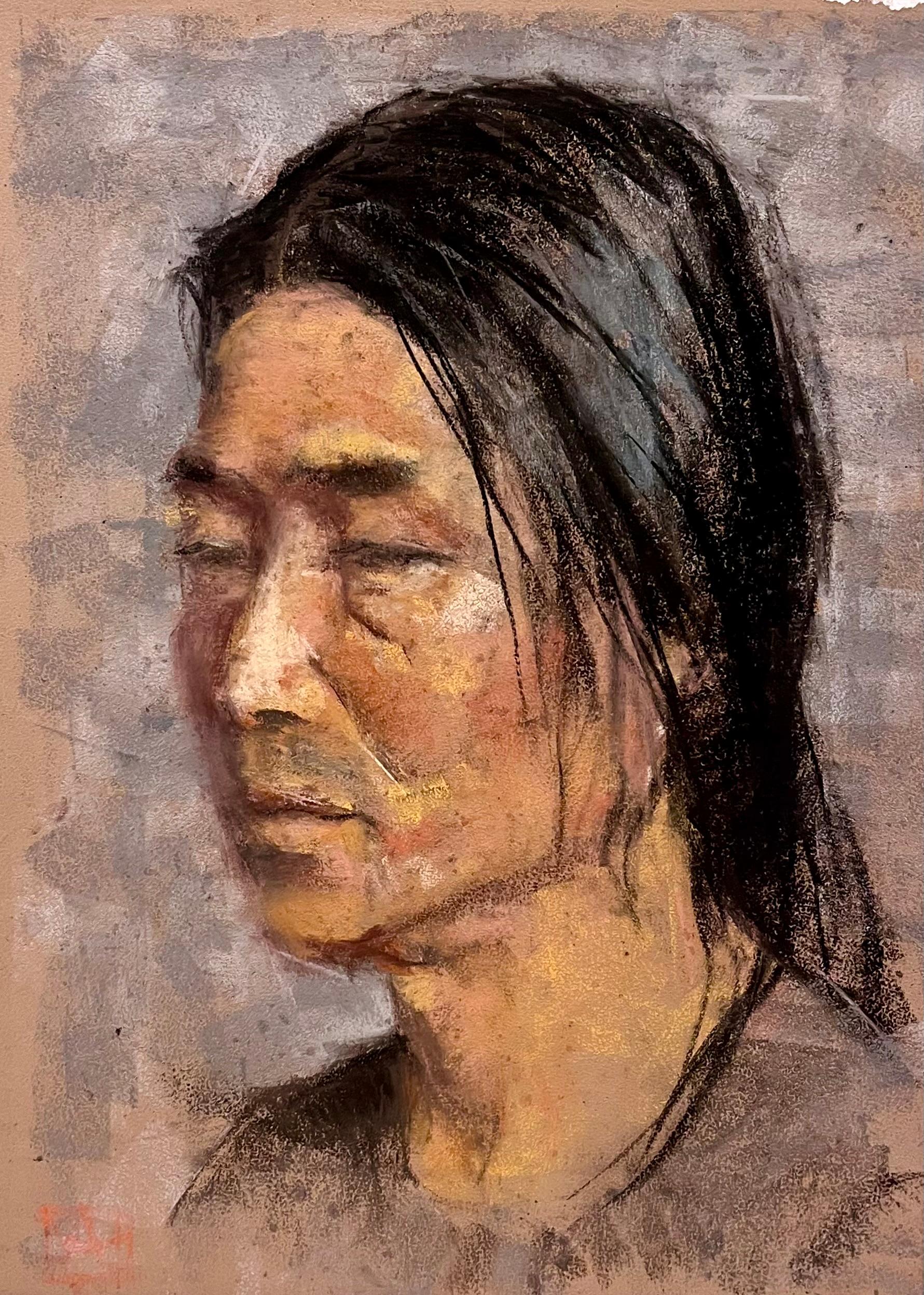 Side Profile of Asian Man with Ponytail