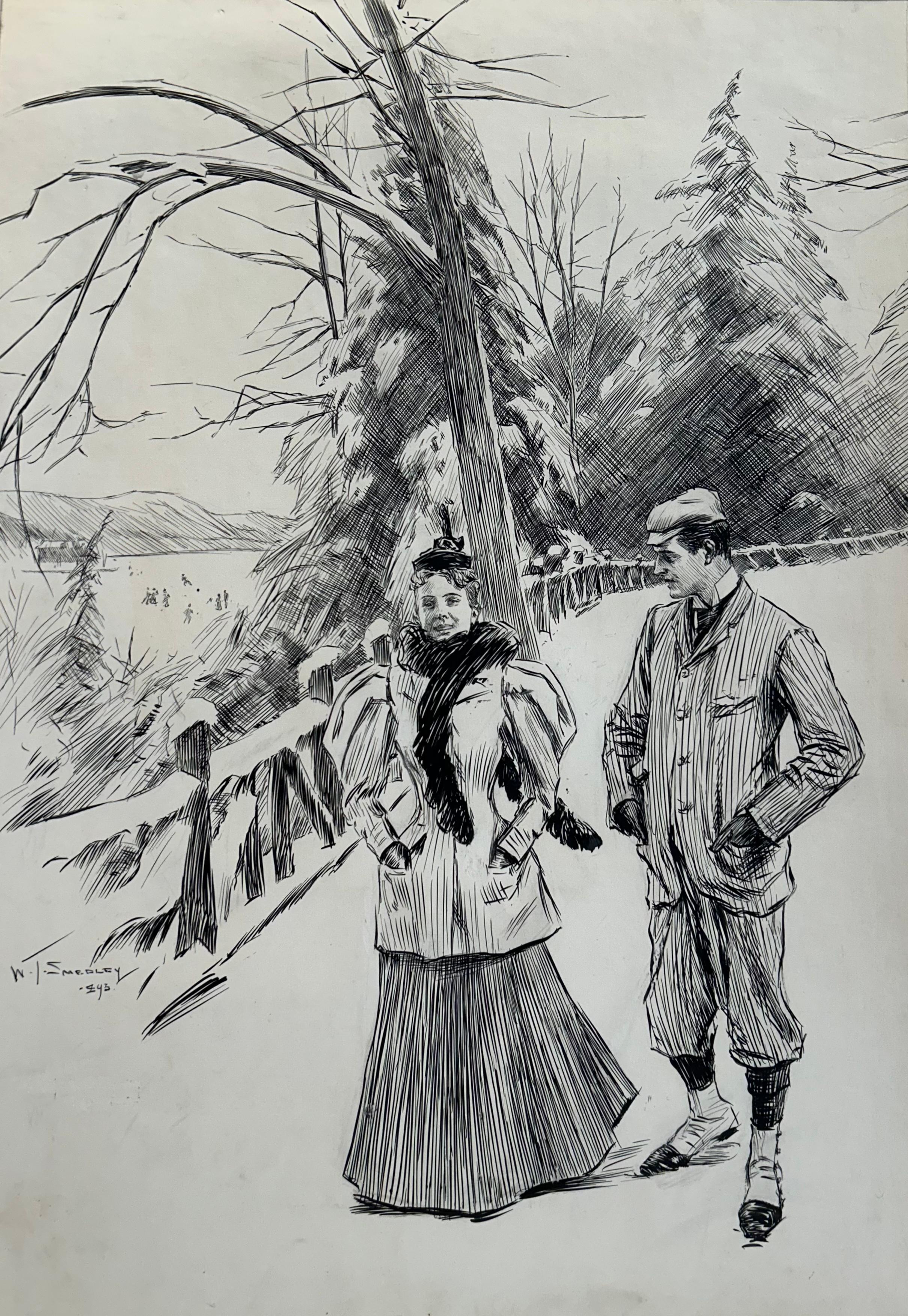 Figurative Art de William T. Smedley - Escena de nieve con pareja joven