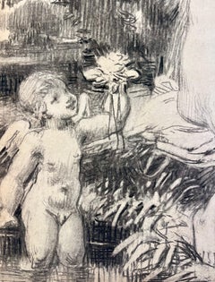 Nude Portrait of Infant Giving Flower to Mother