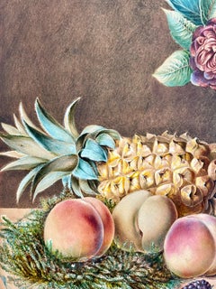Oriental vase, flowers, and fruits still life titled "from nature"