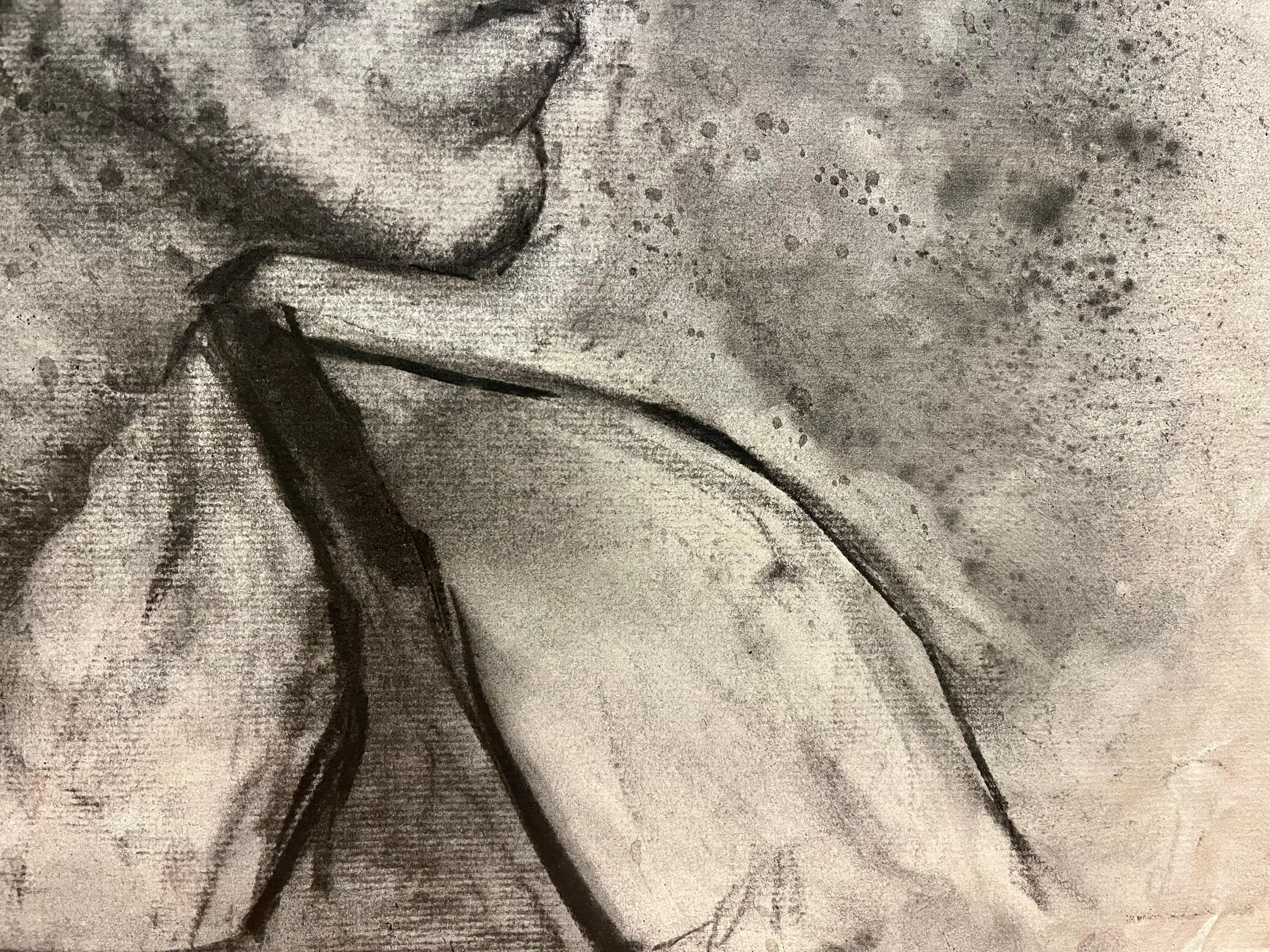 Charcoal Portrait of Long Haired Man For Sale 2