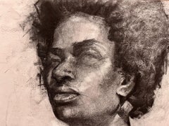 Charcoal Upper Nude Portrait of African American Woman