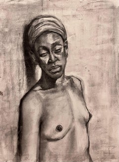 Charcoal Nude of African American Woman with Head Scarf