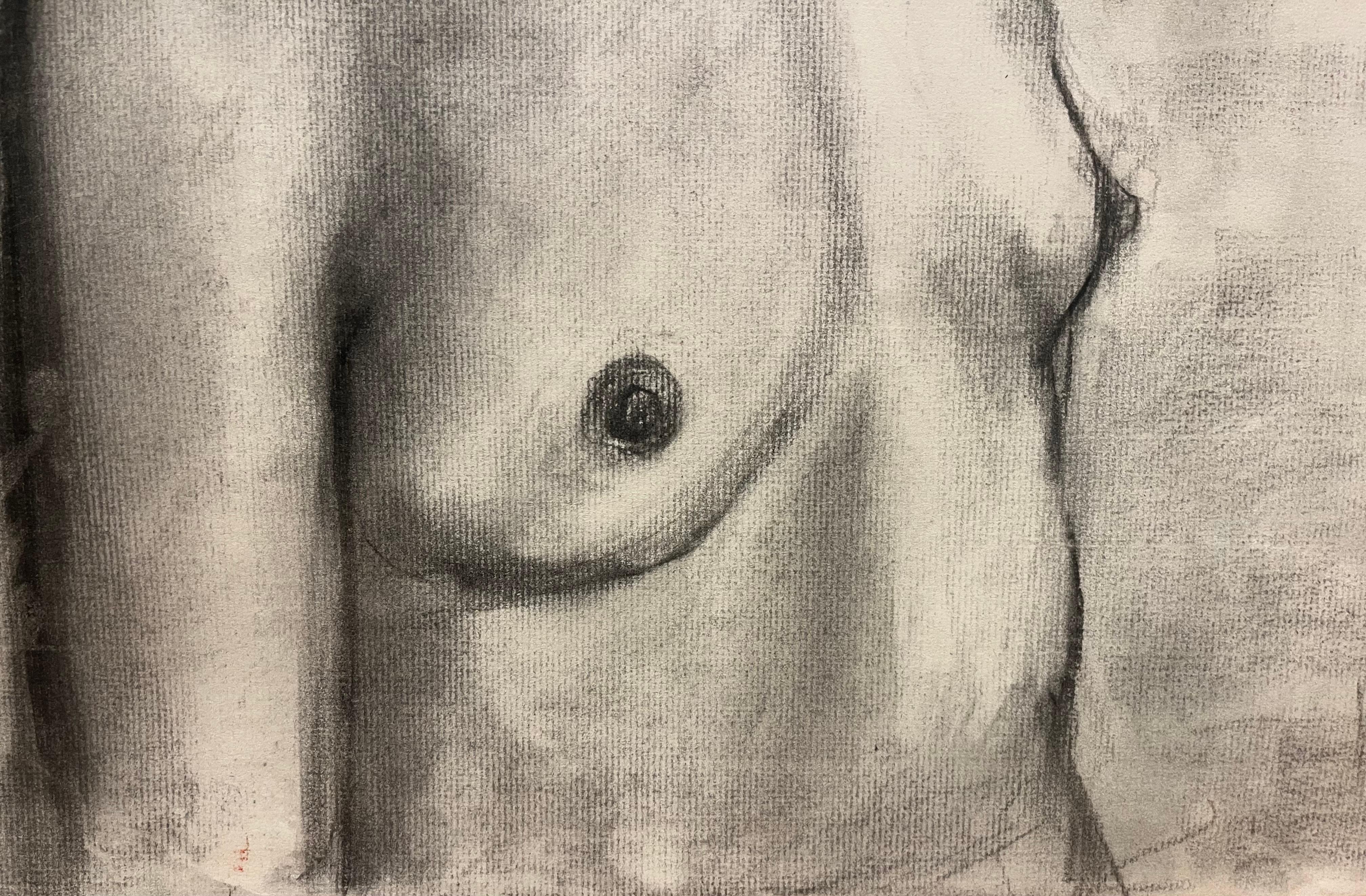 Charcoal Nude of African American Woman with Head Scarf For Sale 3