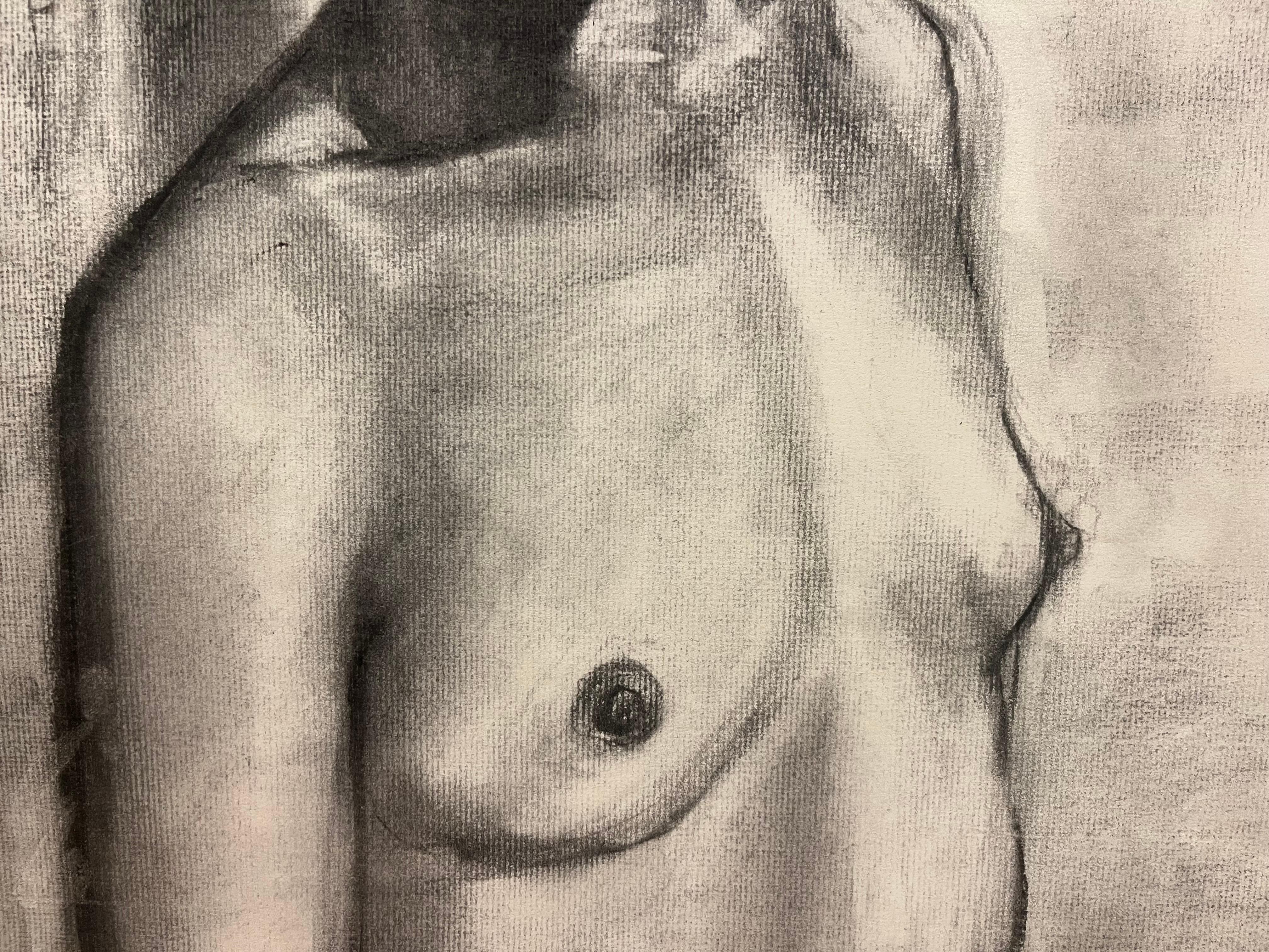 Charcoal Nude of African American Woman with Head Scarf For Sale 2