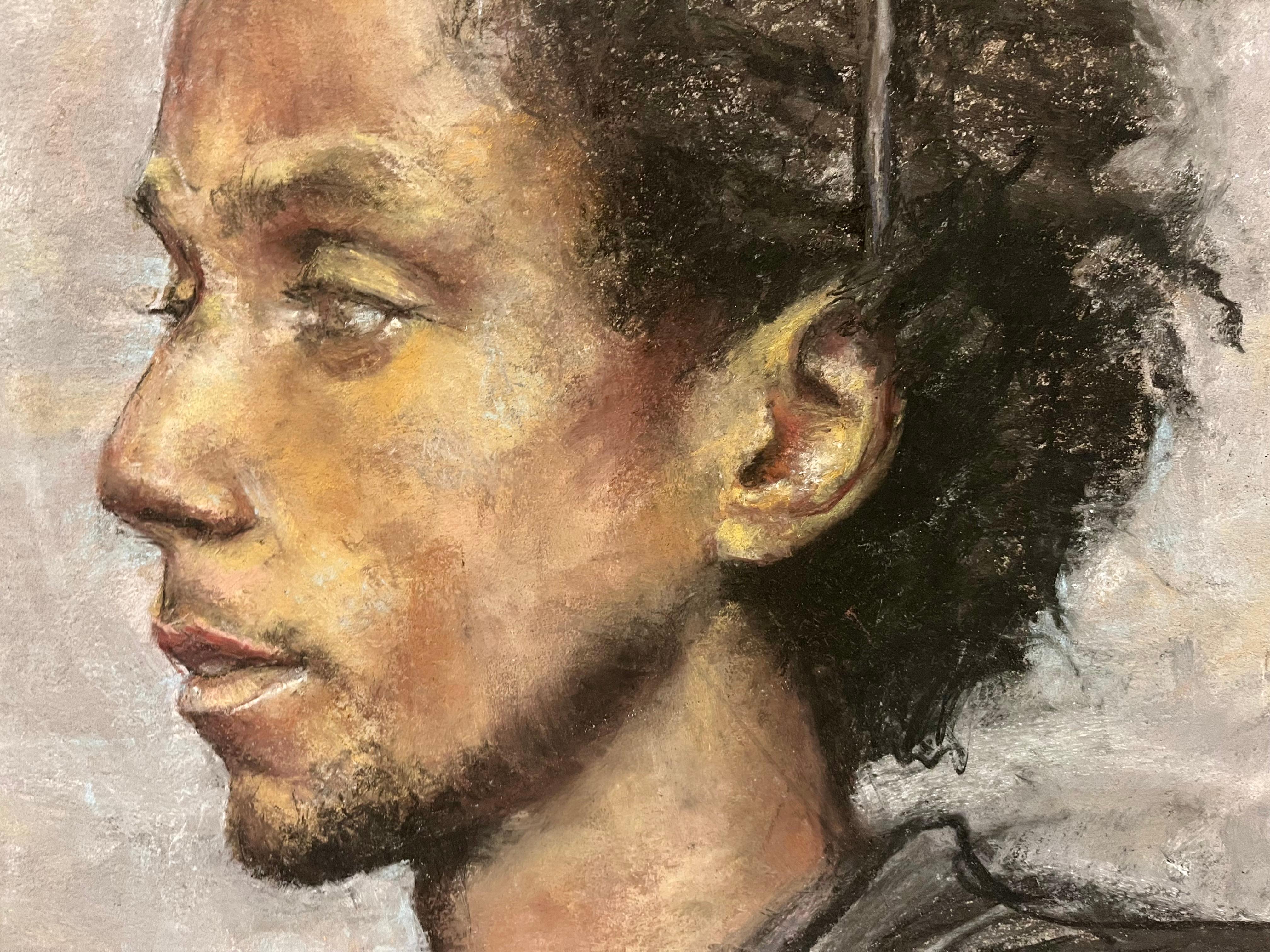 Side Profile of Young African American Man with Black Hoodie - Contemporary Art by MTH