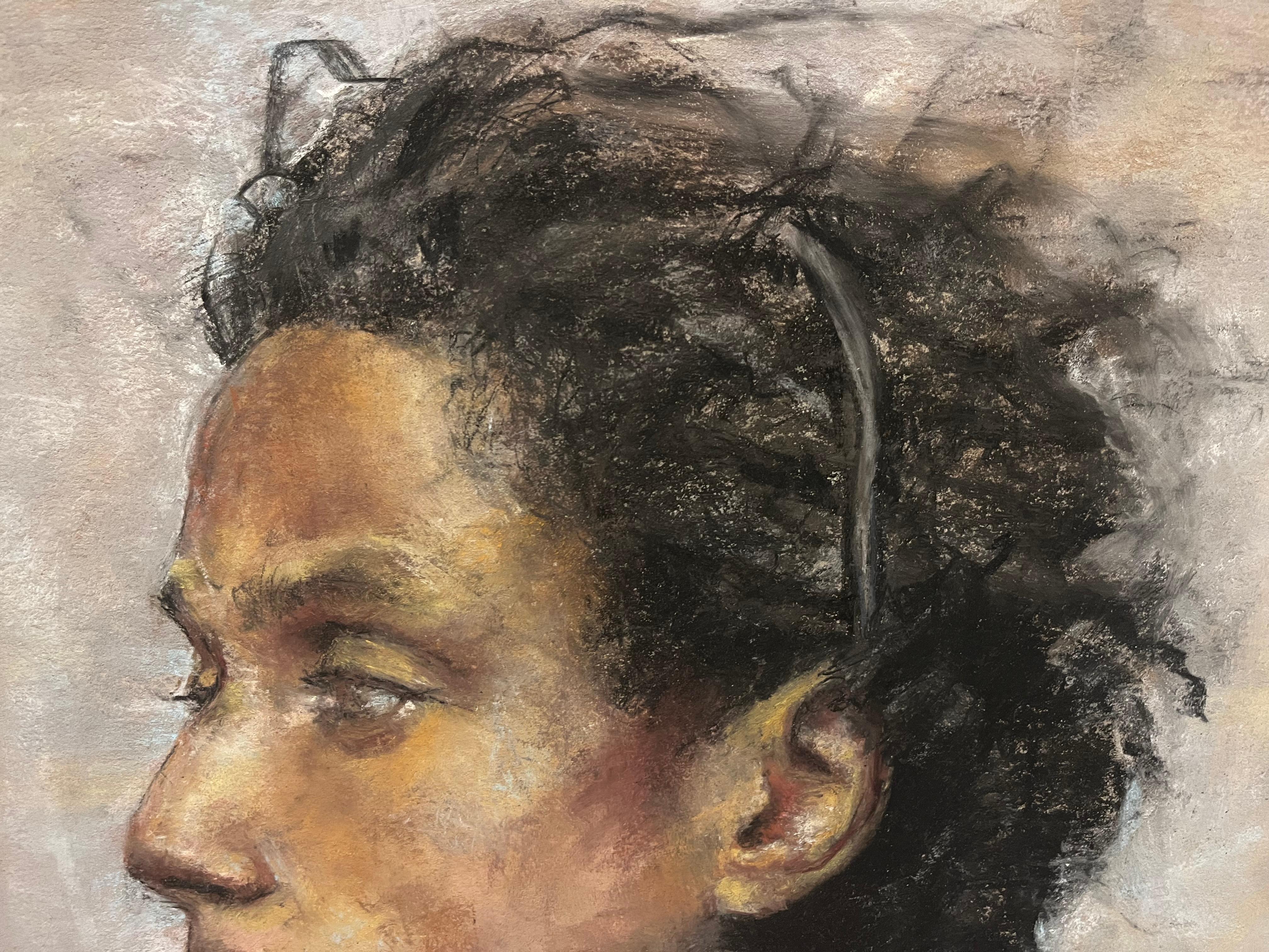 Side Profile of Young African American Man with Black Hoodie - Art by MTH