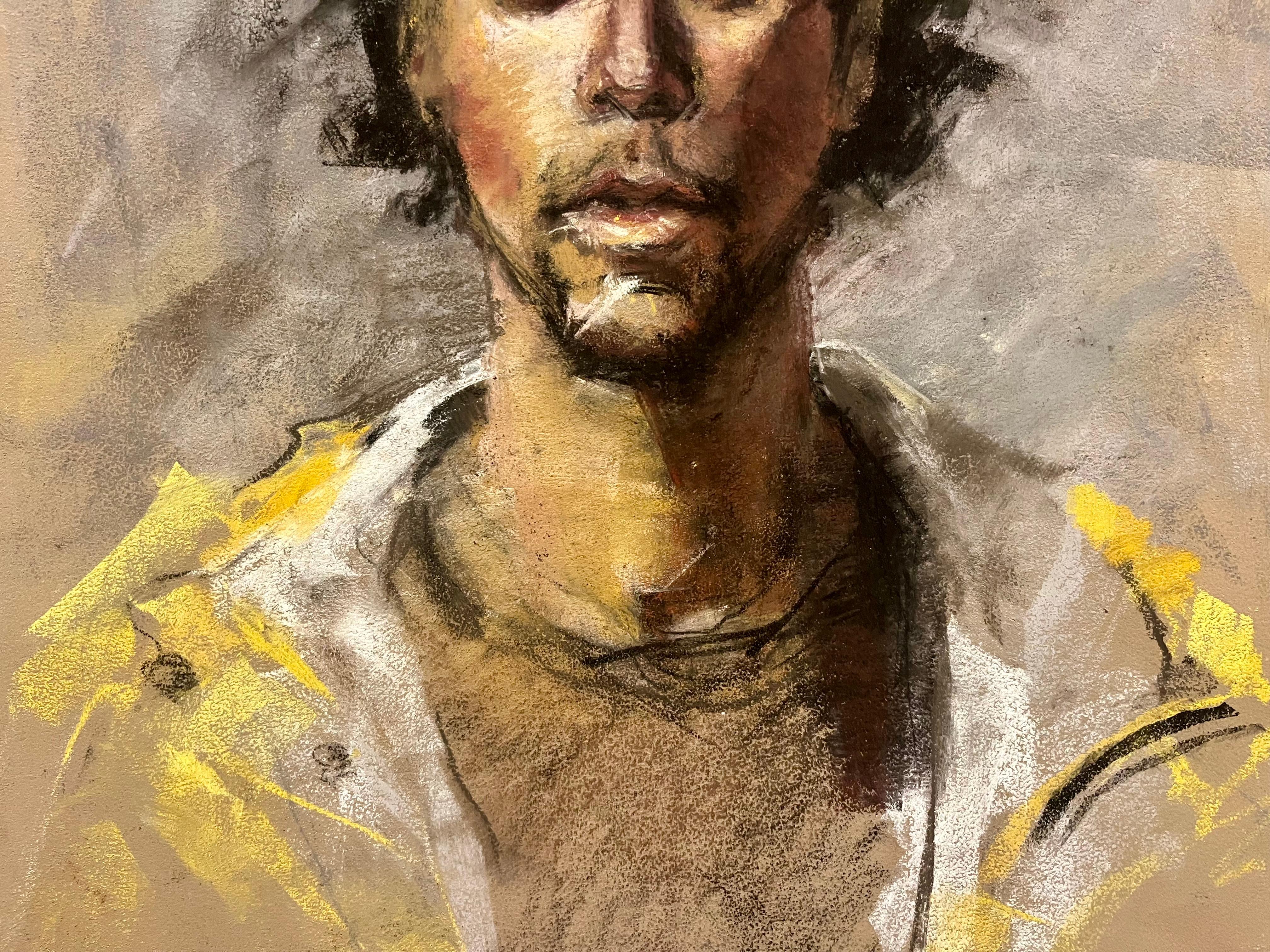 Portrait of Young African American Man in Yellow Rain Jacket - Contemporary Art by MTH