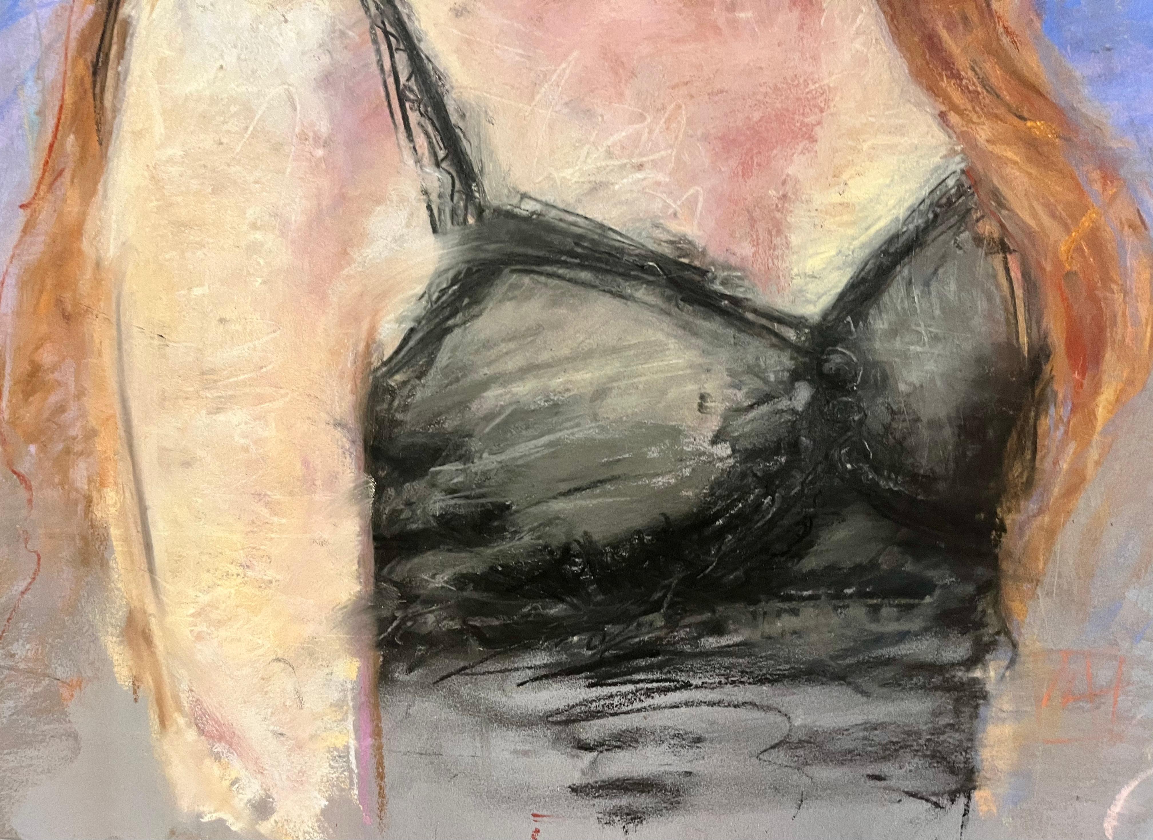 Side Profile of Woman with Long Red Hair - Brown Figurative Art by MTH