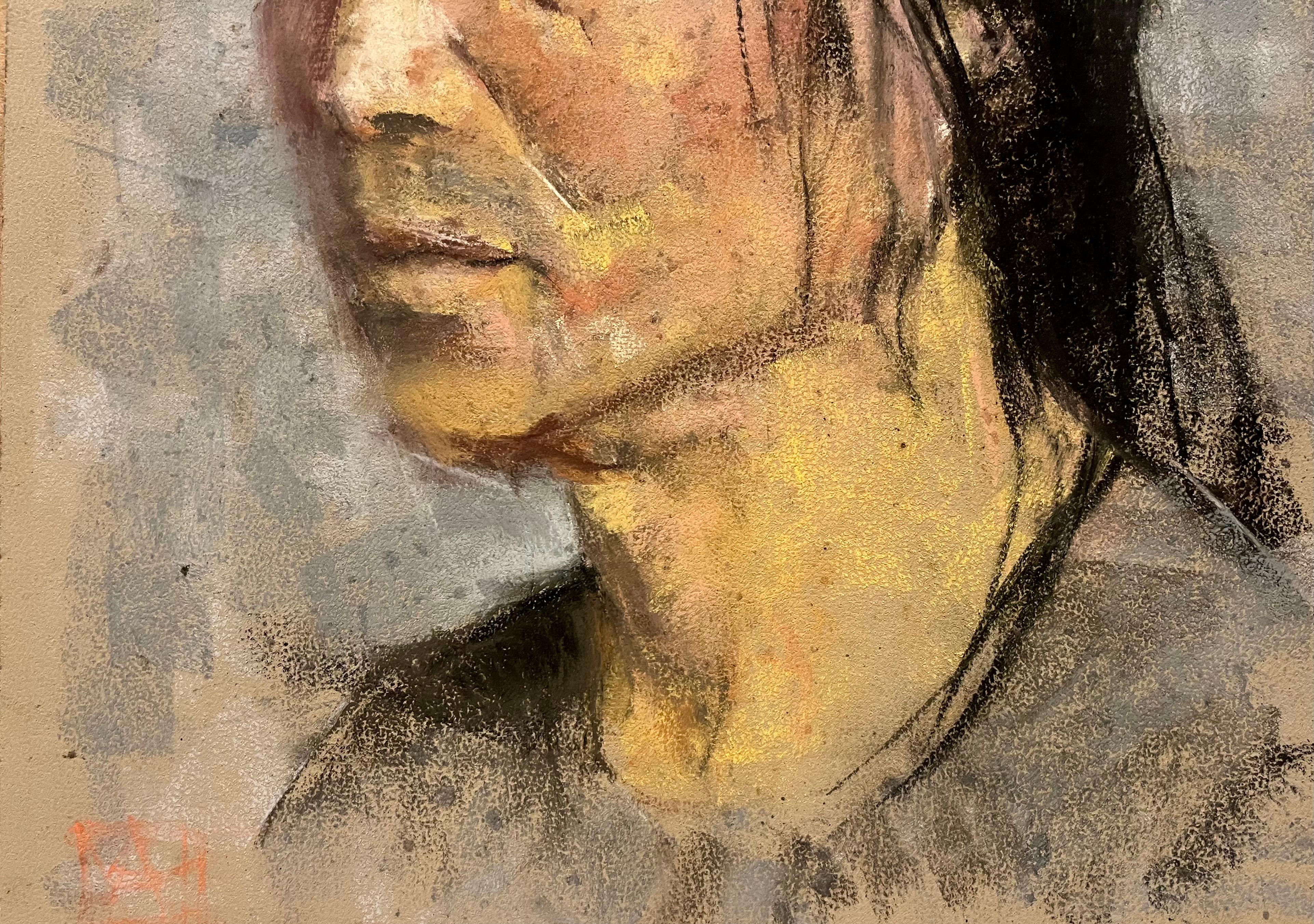 Side Profile of Asian Man with Ponytail - Brown Portrait by MTH