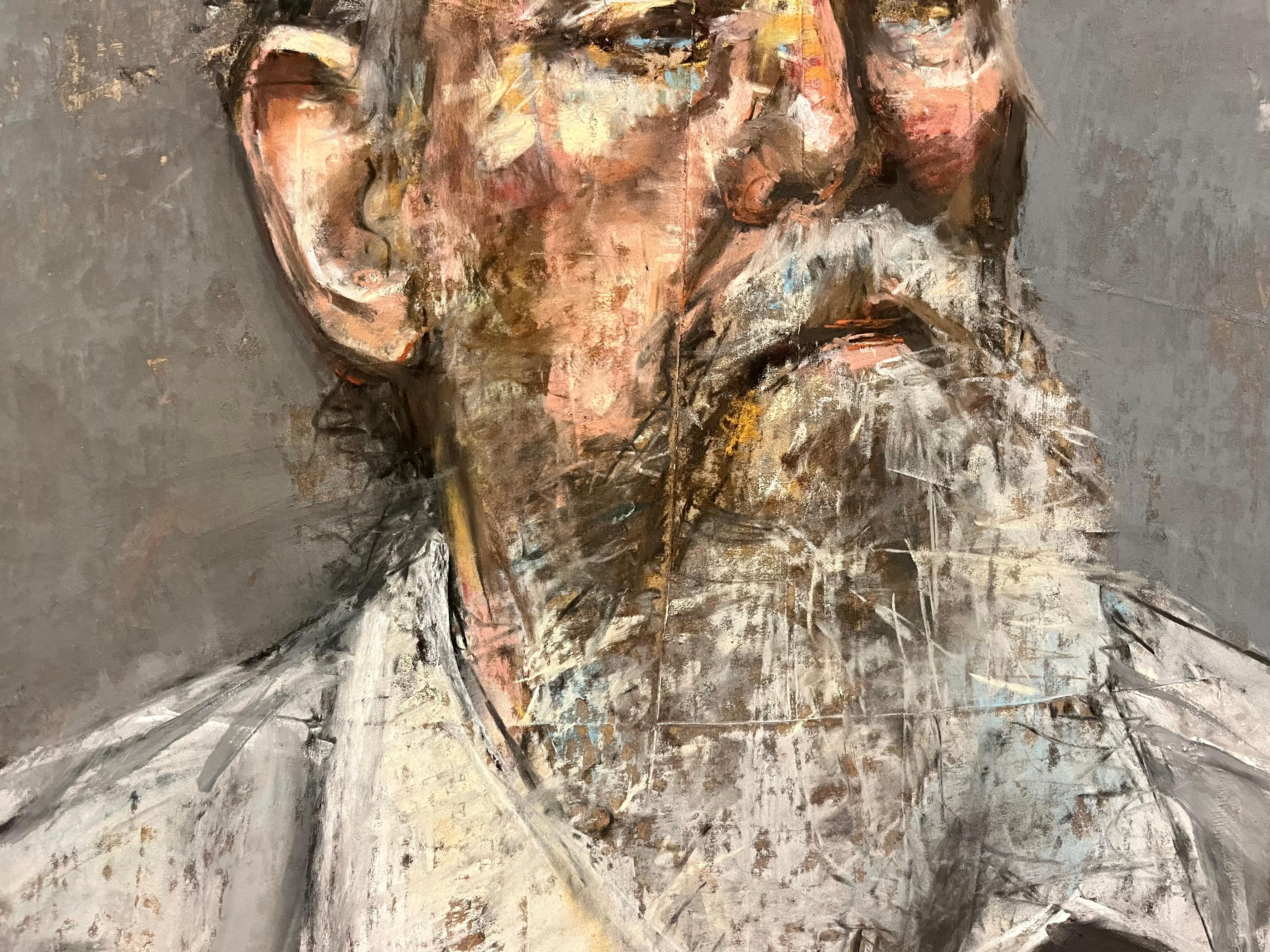 Portrait d'un homme âgé avec une casquette de camionneur - Marron Figurative Art par MTH