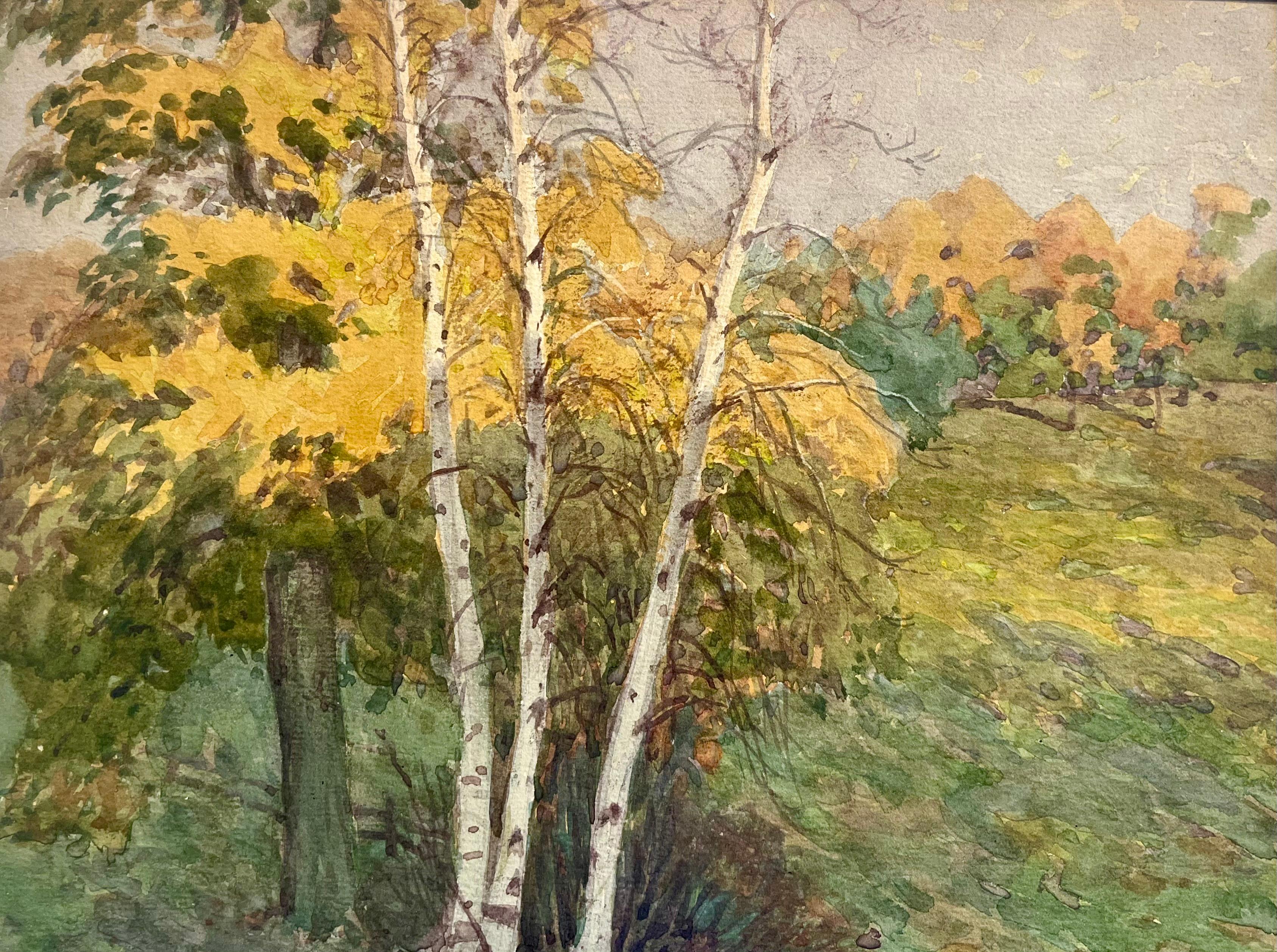 Bäume auf hügeligen Feldern im Spätsommer (Braun), Landscape Art, von Charles Copeland