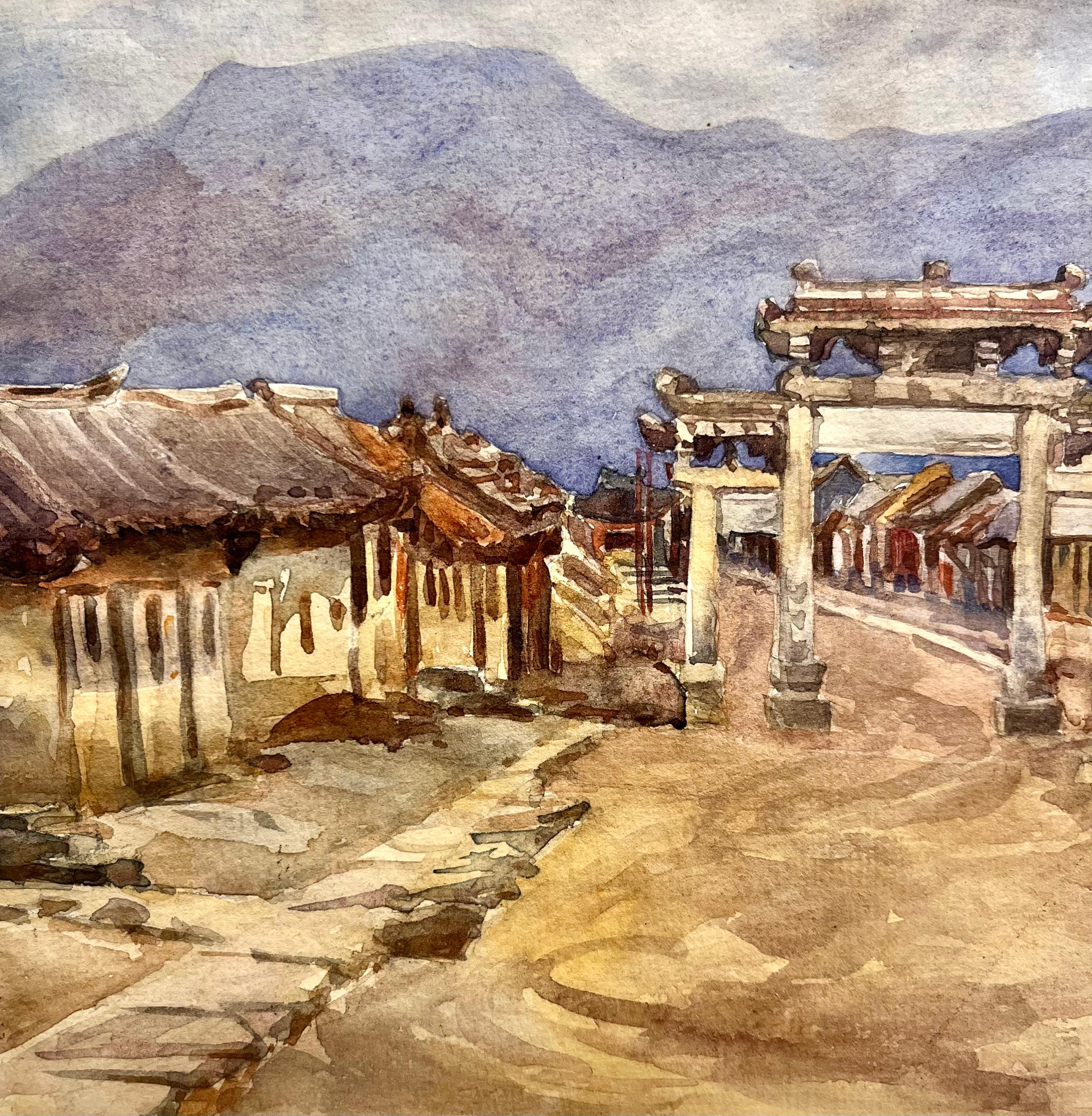 WHW Native Chinese City From S Gate - Beige Landscape Art by Katharine Jowett