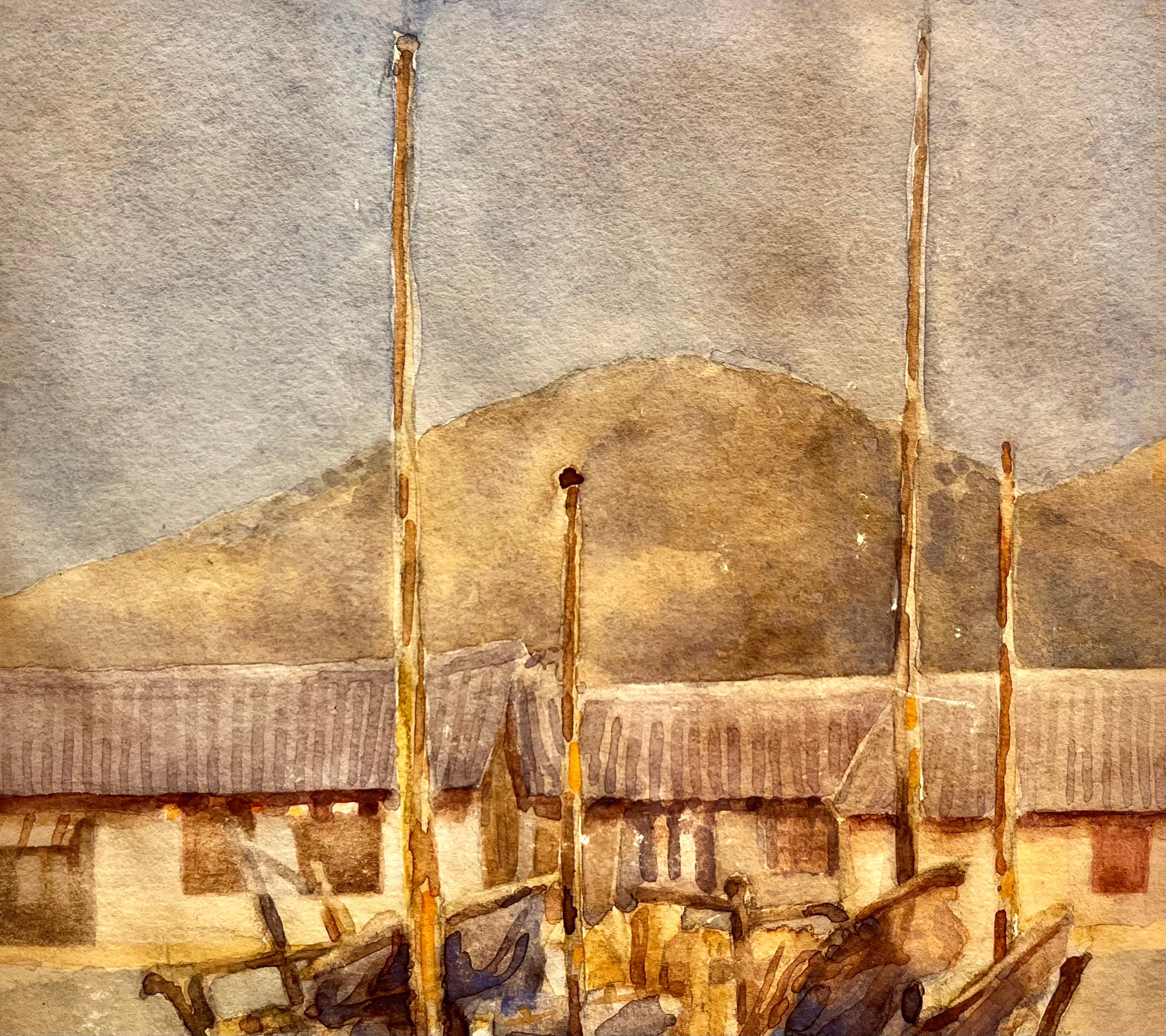 This delicate watercolor, Boats on the Water from Yii Keo by Katharine Jowett (1883–1972), reflects her sensitivity to everyday life in China and her ability to capture fleeting moments with quiet grace. Painted during her years living in Beijing