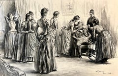 Dibujo figurativo a tinta de escena familiar titulada Nos llevarás a París, padre