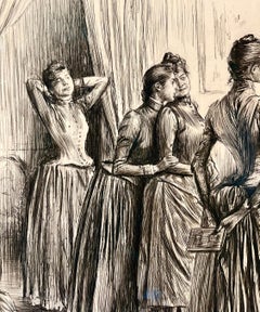 Figurative Ink Drawing of Family Scene Titled You Will Take us to Paris, Father