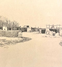 Skizze von Taos, New Mexico mit dem Titel "Adobe-Häuser"