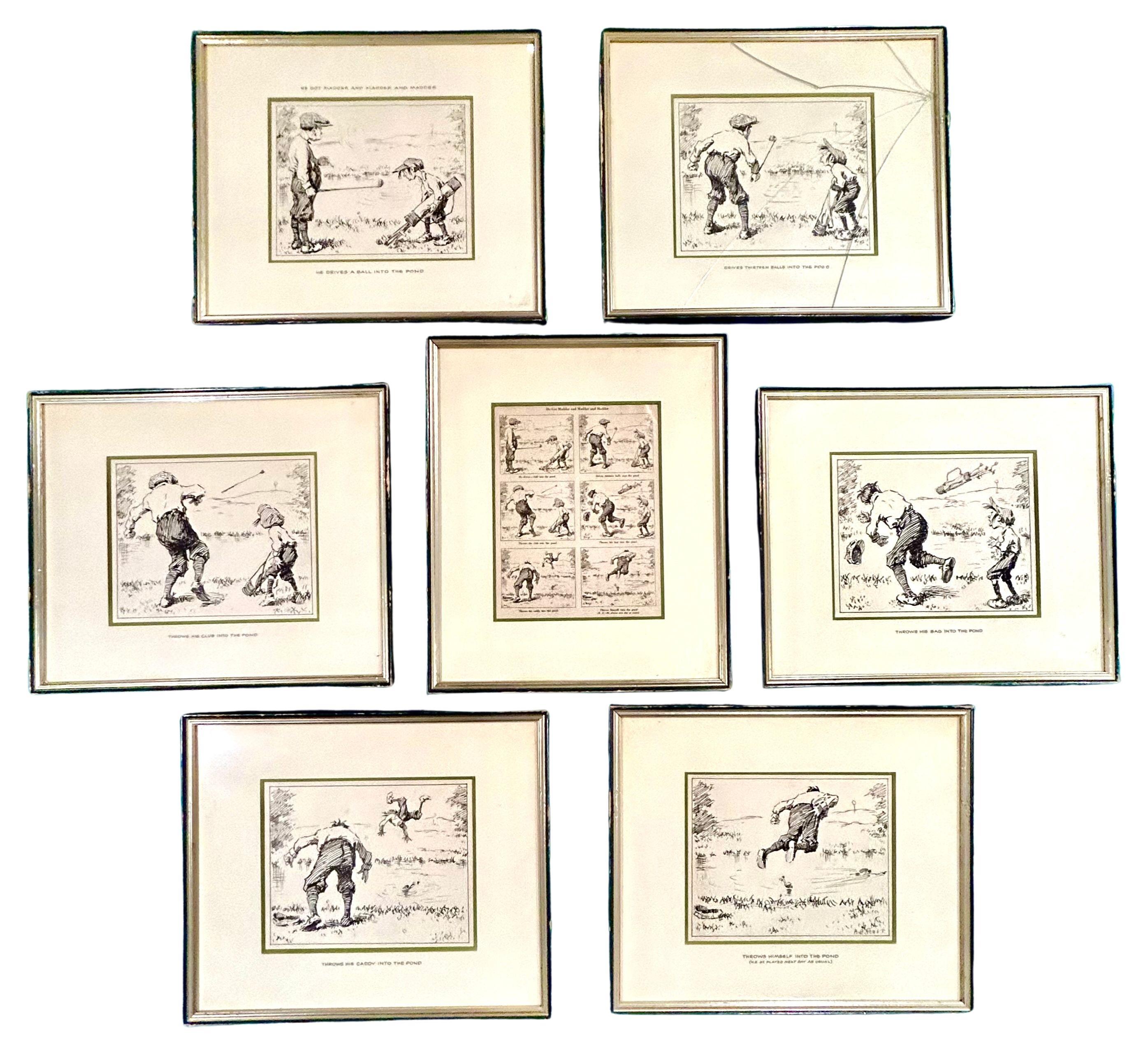 Set of 6 Golf Drawings and Page titled "He Got Madder and Madder and Madder"