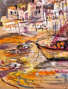 Abstract Marine Painting titled "Harbor at Sunset"