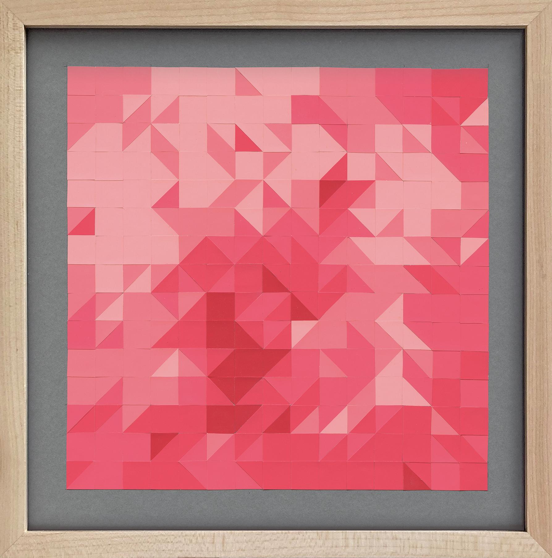 #004, 2018, Abstract Pink Tessellations,  Joseph Albers Color Aid Paper Collage - Art by Lucía Rodríguez Pérez