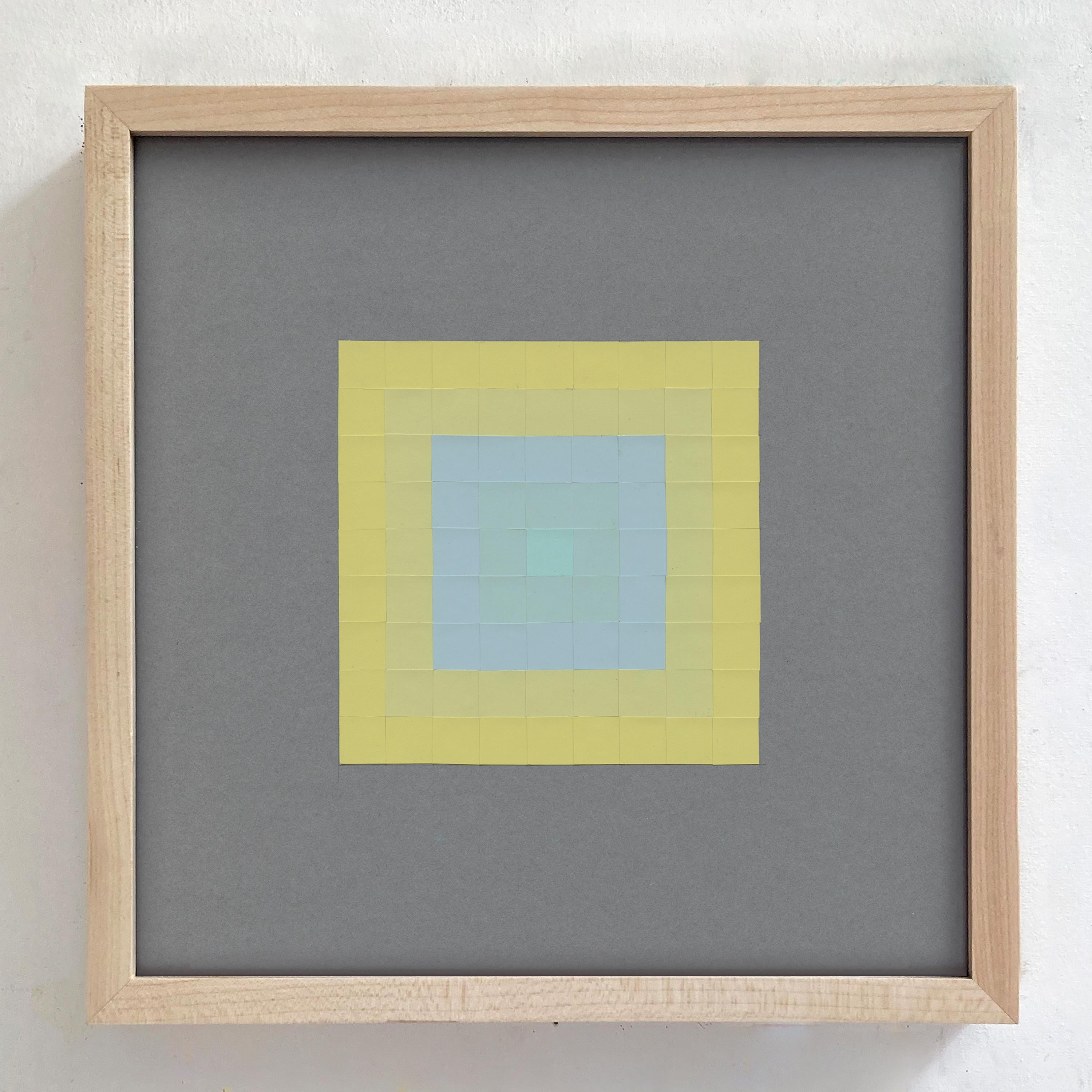 Joseph Albers #26, Farbaid-Papier-Collage, Pastell- und optisches Illusion- Grid – Art von Lucía Rodríguez Pérez