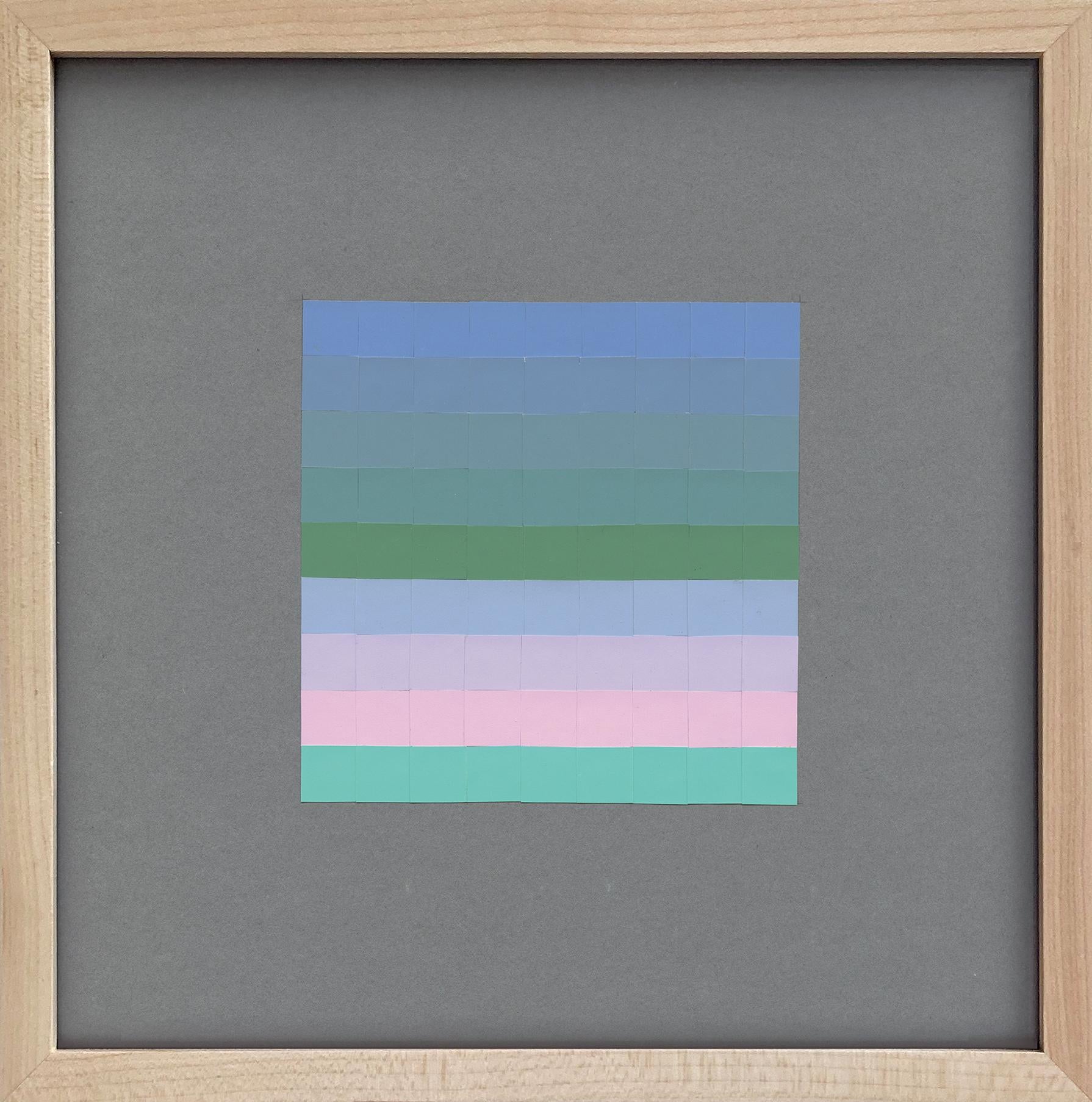 #28, Abstract Pastel & Stripe Grid, Joseph Albers Color Aid Paper Collage - Art by Lucía Rodríguez Pérez