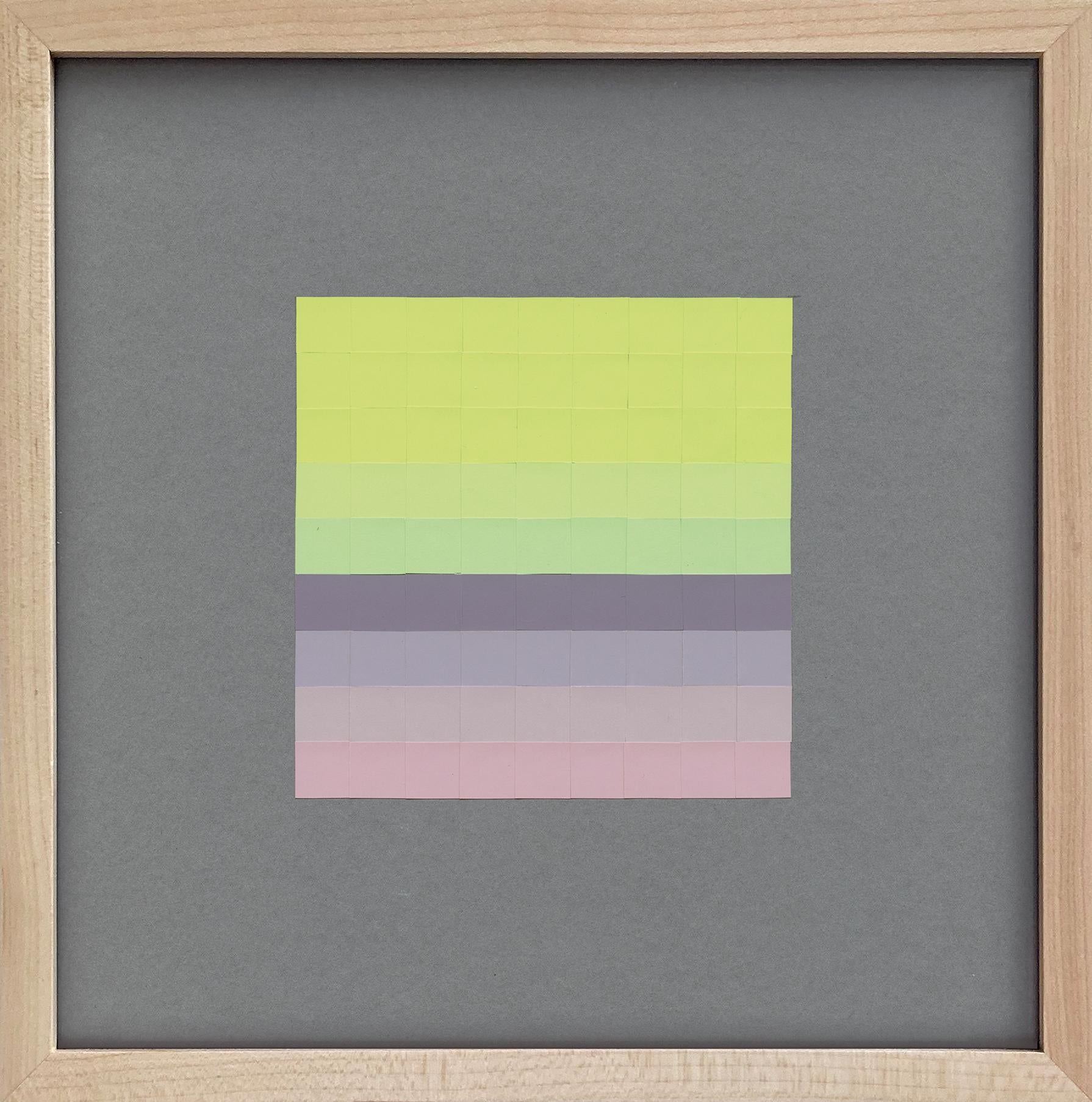 #35, Abstract Pastel & Stripe Grid, Joseph Albers Color Aid Paper Collage - Art by Lucía Rodríguez Pérez