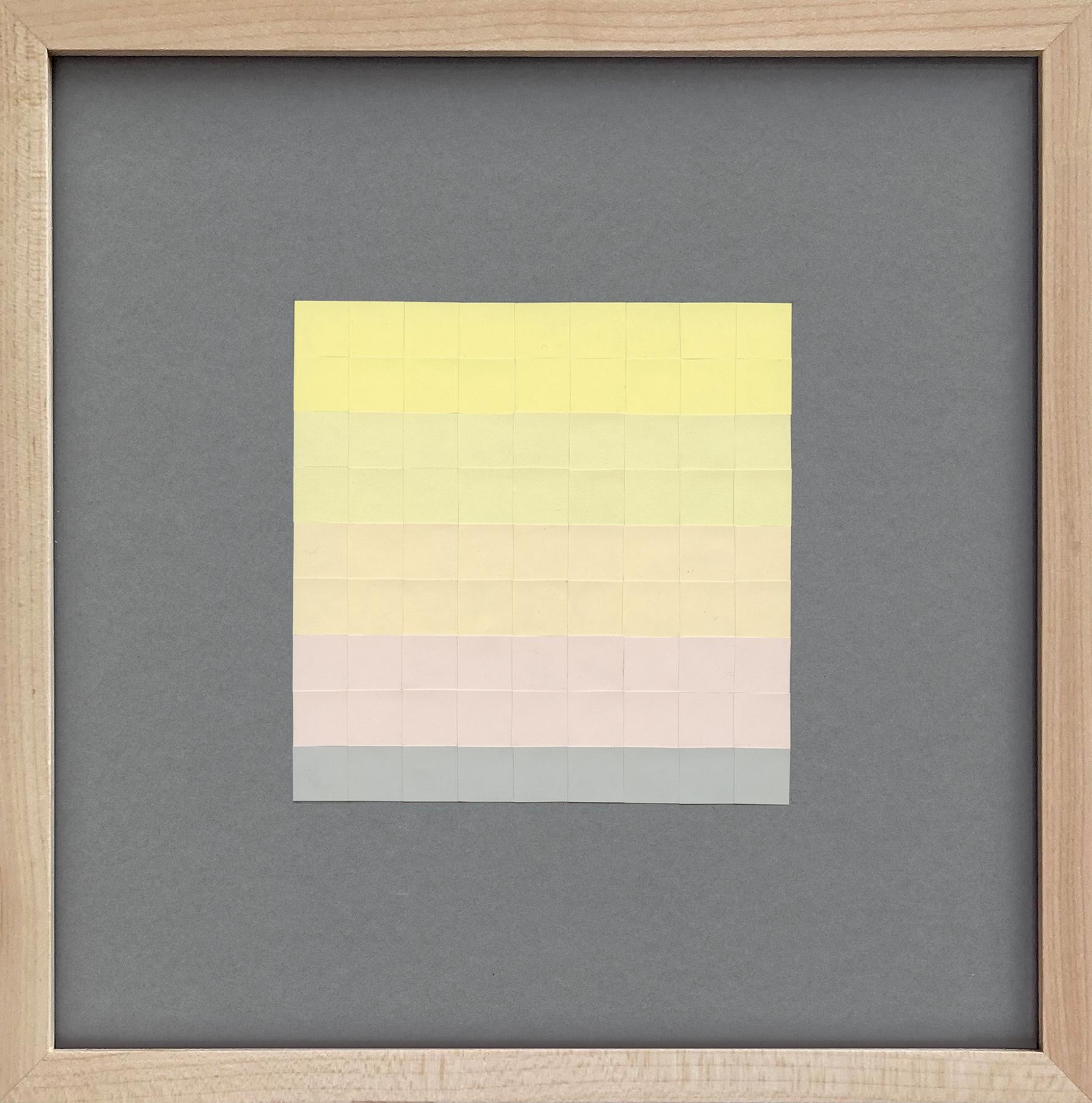 #22, Abstract Pastel & Stripe Grid, Joseph Albers Color Aid Paper Collage - Art by Lucía Rodríguez Pérez