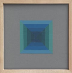 #27, Joseph Albers Farbgewebe-Papier-Collage, Tiefblau und optisches Illusion- Grid