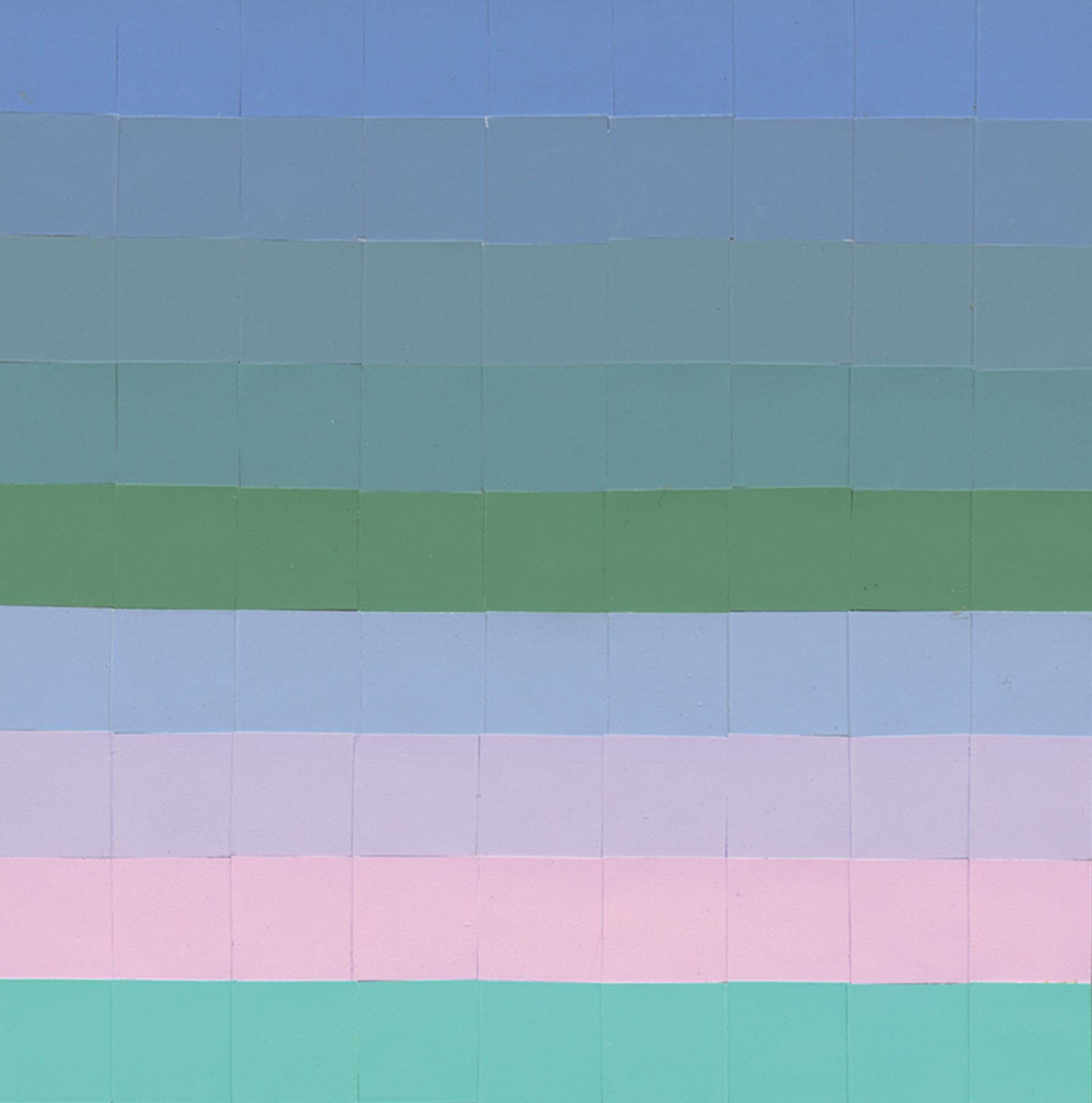 Abstraktes pastellfarbenes und gestreiftes Gitter, Joseph Albers Color Aid Papier-Collage, #28 im Angebot 1
