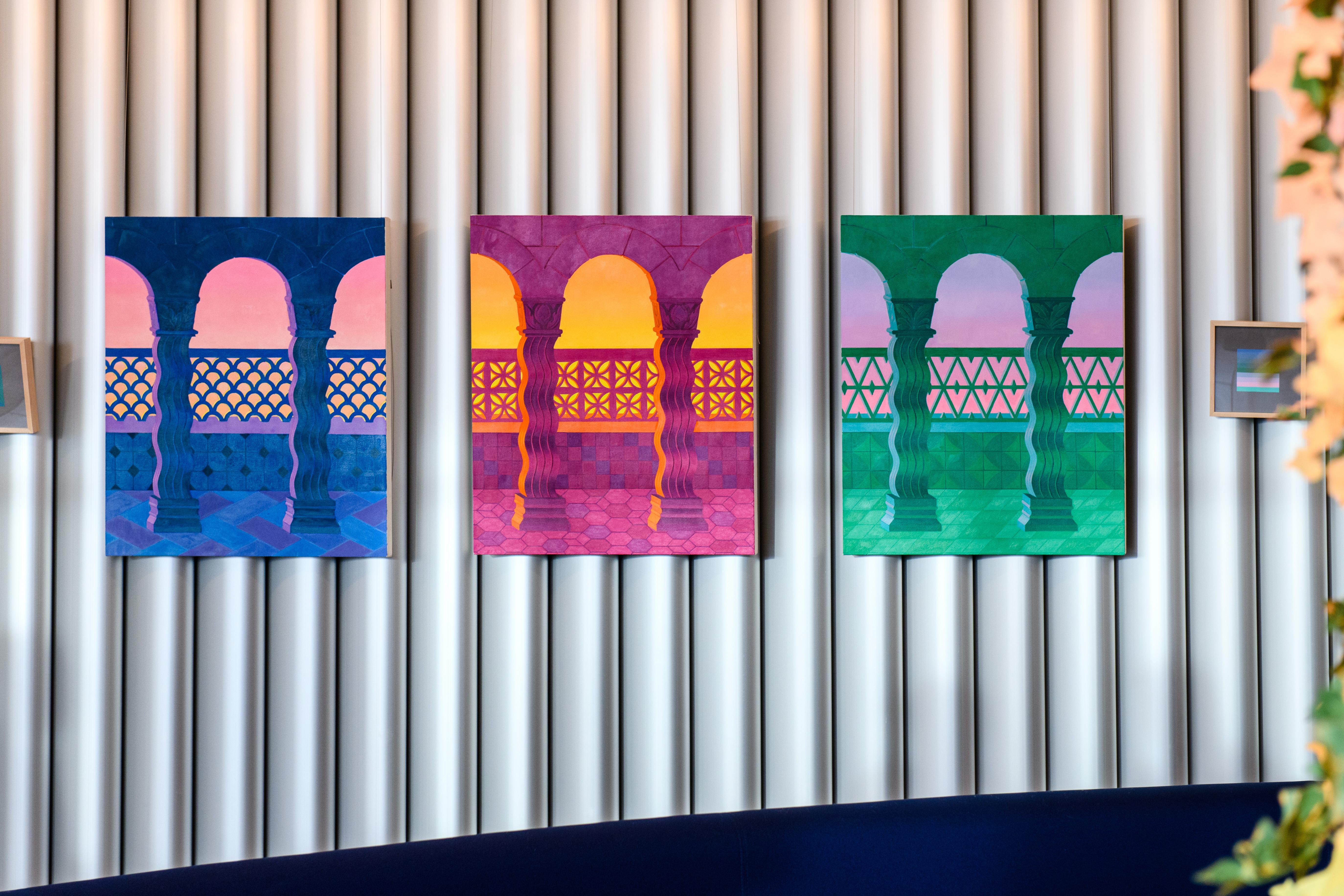 Abstraktes pastellfarbenes und gestreiftes Gitter, Joseph Albers Color Aid Papier-Collage, #28 im Angebot 5