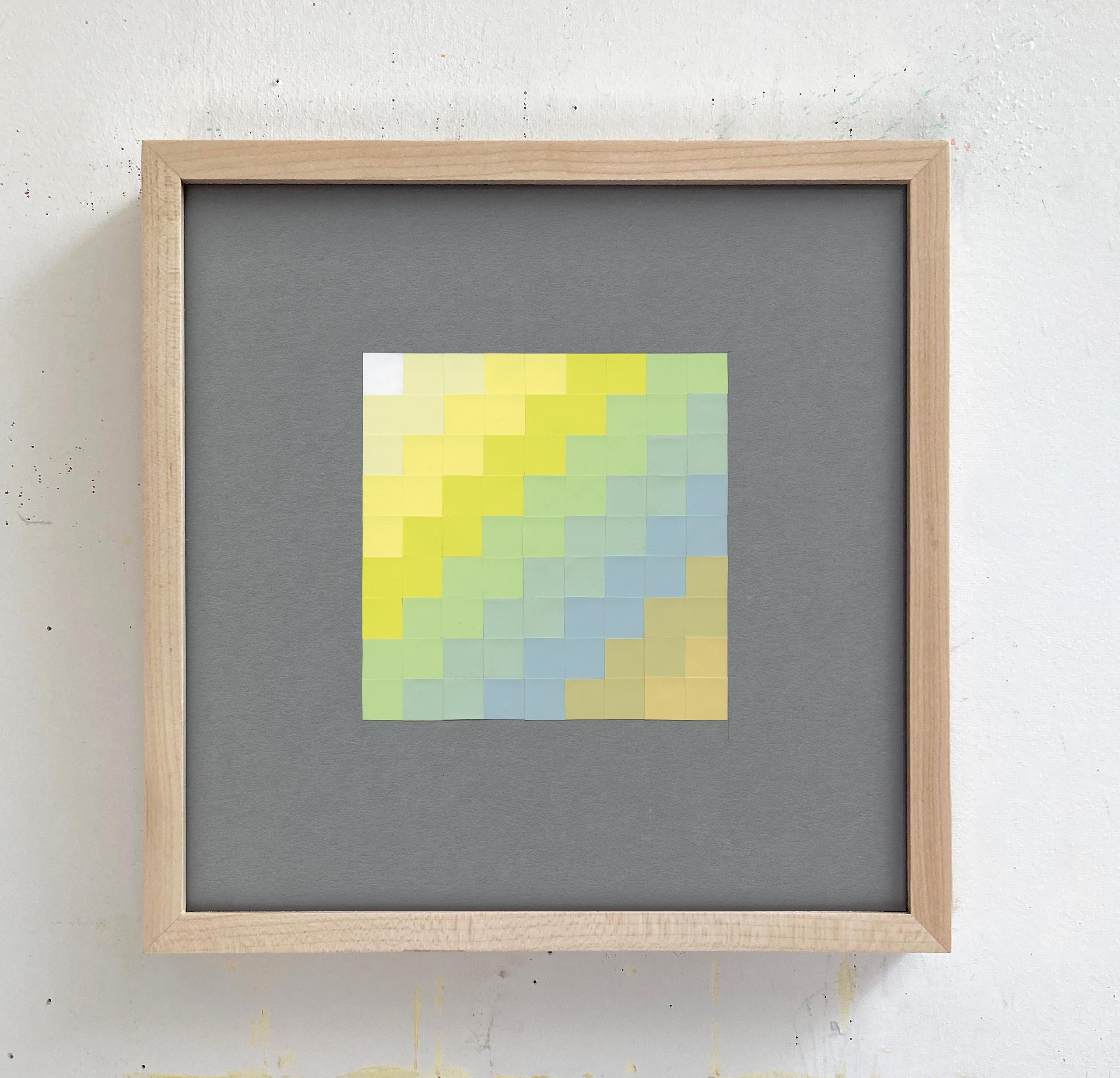 #32, Pastel abstrait et grille de chevrons, Joseph Albers Color Aid Collage de papier - Géométrique abstrait Art par Lucía Rodríguez Pérez