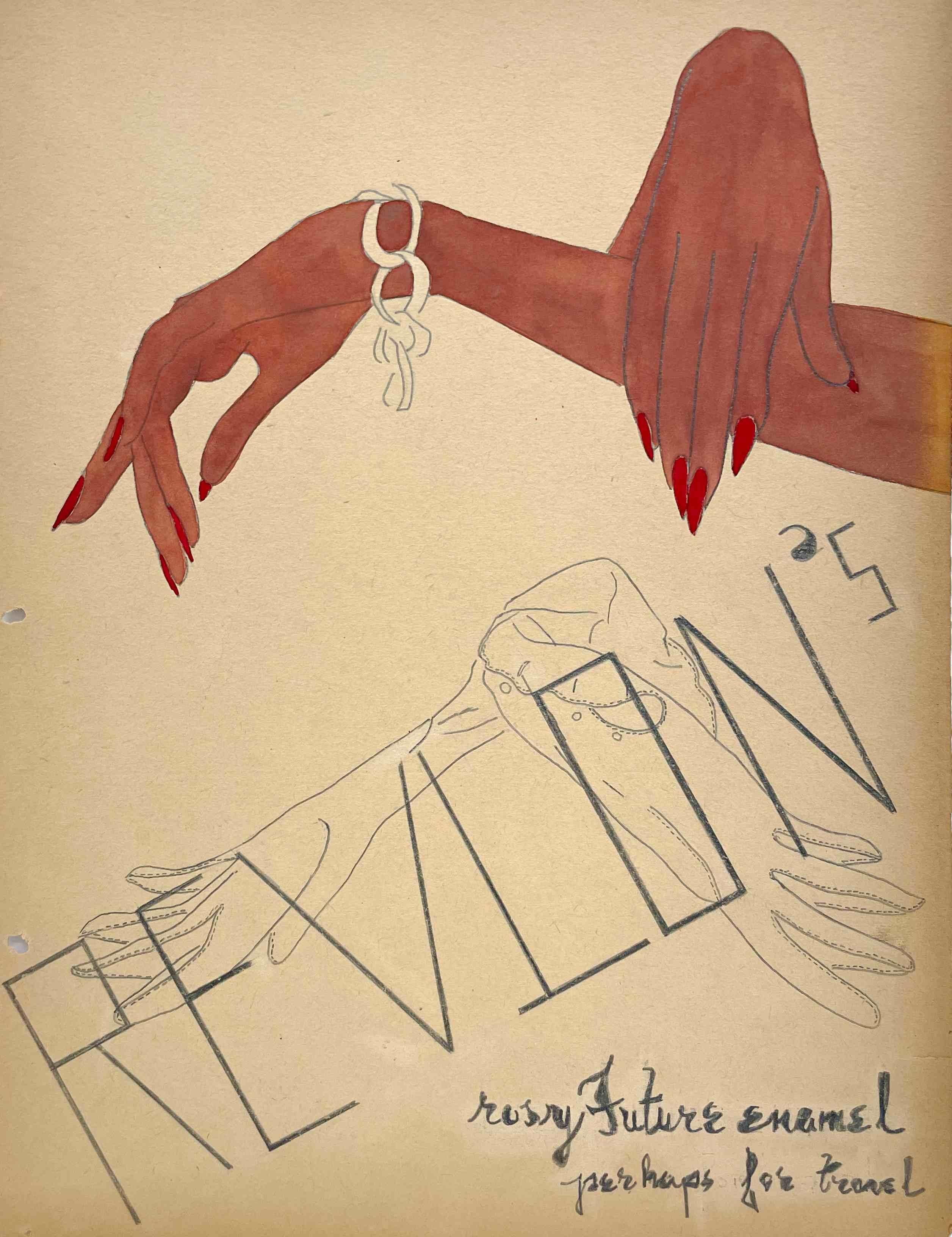 Early 1940s Fashion Study for Revlon’s Rosy Future Nail Enamel