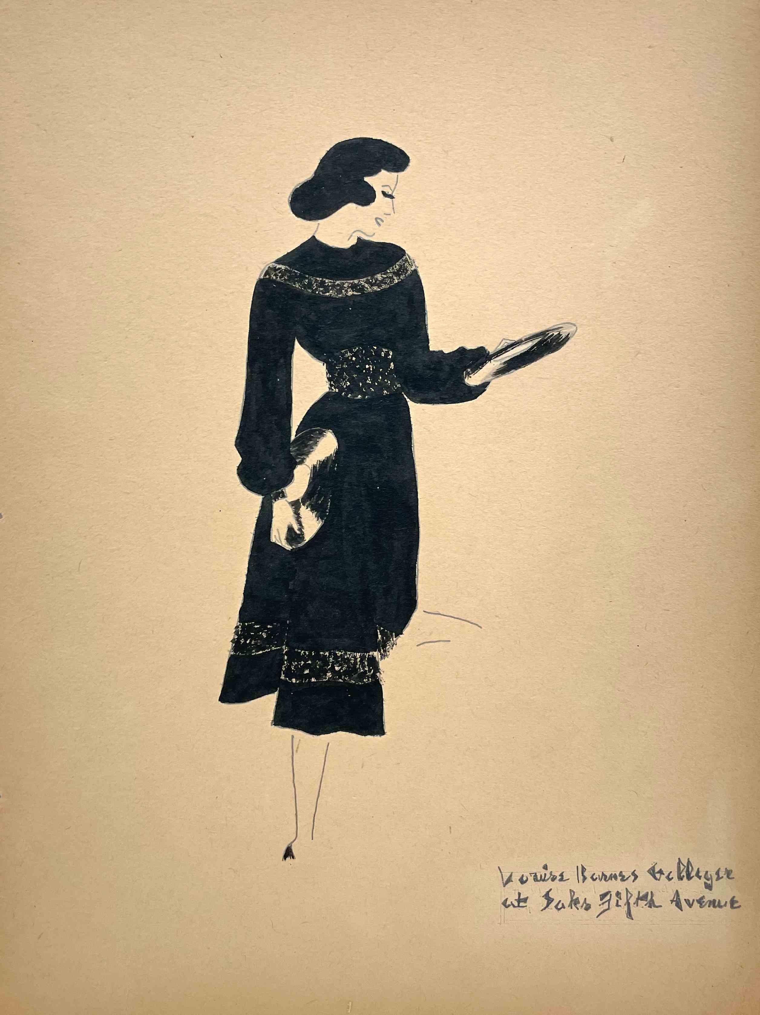 Unknown Figurative Art – Schwarzes Damenkleid, Saks Fifth Avenue