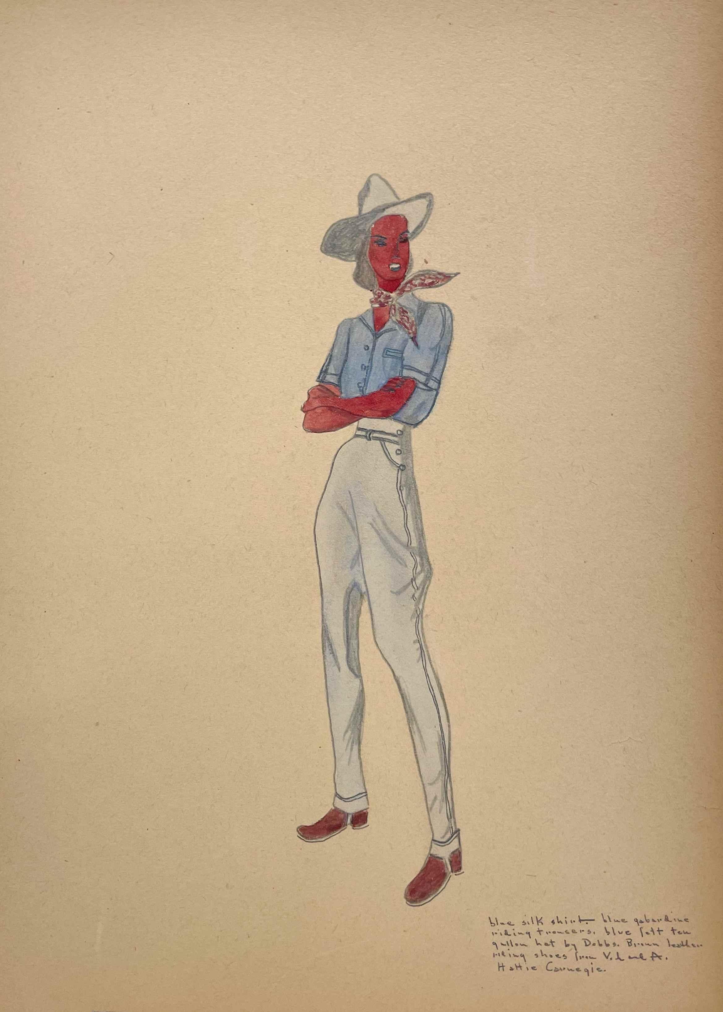 Unknown Figurative Art – Design für Westernkleidung für Frauen, Hattie Carnegie